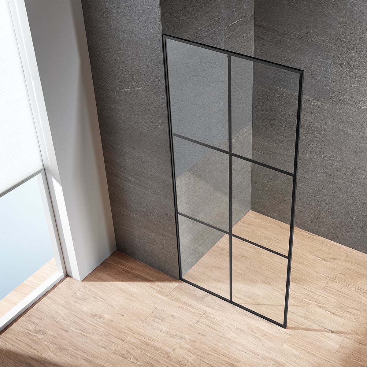 Serene Valley Stand-Alone Shower Screen SVSD5006-3474MB, 3/8" Tempered Glass with Easy-Clean Coating, Premium 304 Stainless Steel Construction with Reversible Installation, Matte Black Finish-Serene Valley