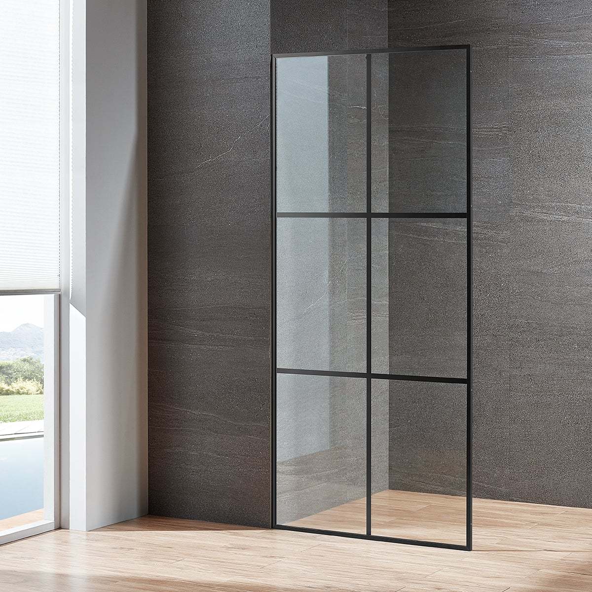 Serene Valley Stand-Alone Shower Screen SVSD5006-3474MB, 3/8" Tempered Glass with Easy-Clean Coating, Premium 304 Stainless Steel Construction with Reversible Installation, Matte Black Finish-Serene Valley