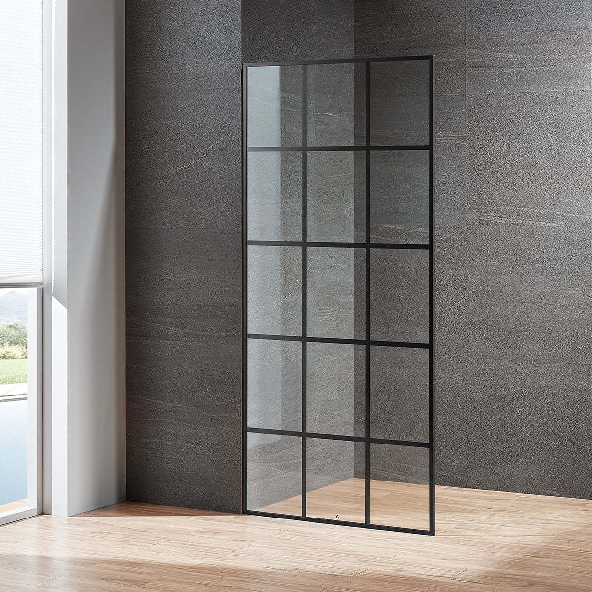 Serene Valley Stand-Alone Shower Screen SVSD5007-3474MB, 3/8" Tempered Glass with Easy-Clean Coating, Premium 304 Stainless Steel Construction with Reversible Installation, Matte Black Finish-Serene Valley