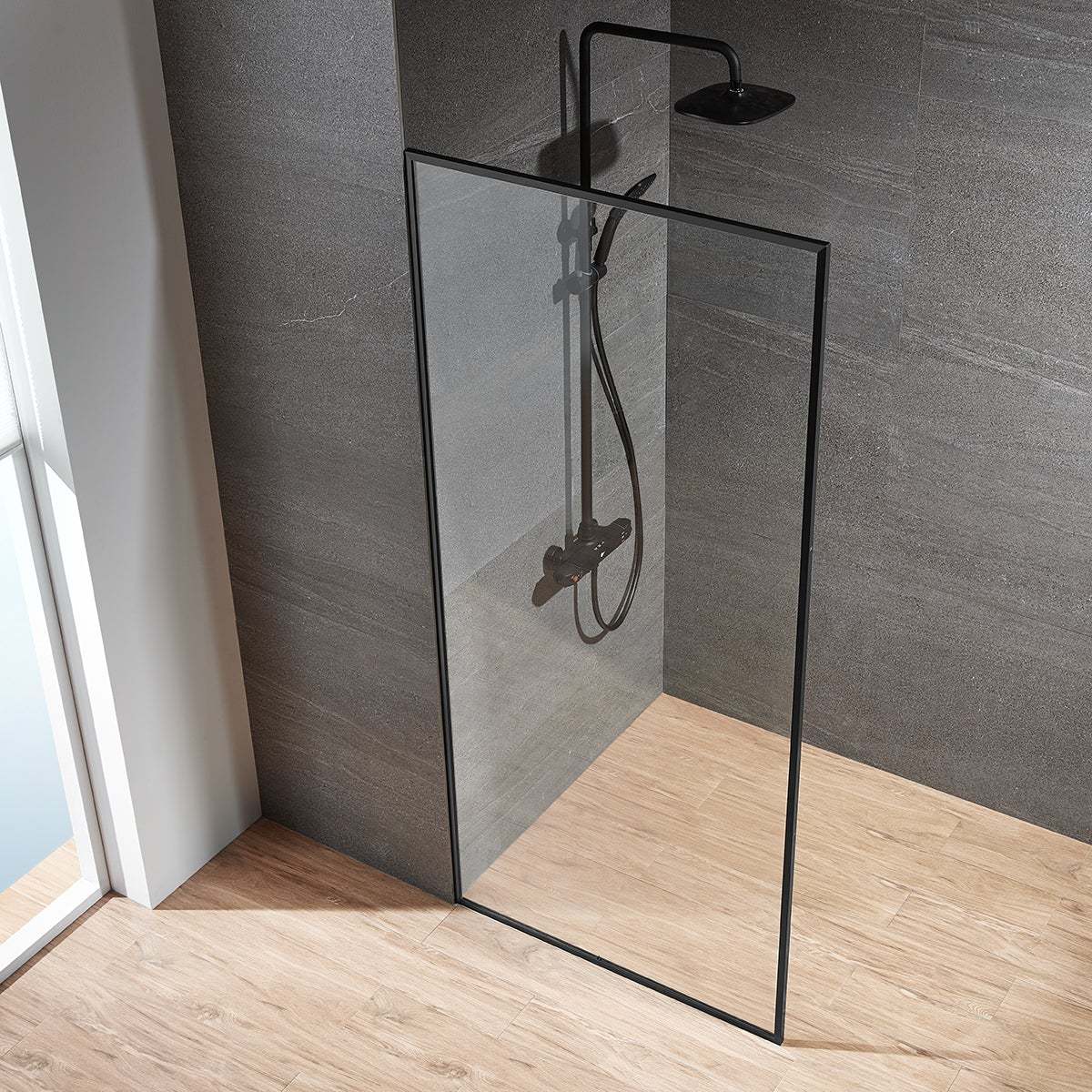 Serene Valley Stand-Alone Shower Screen SVSD5008-3474MB, 3/8" Tempered Glass with Easy-Clean Coating, Premium 304 Stainless Steel Construction with Reversible Installation, Matte Black Finish-Serene Valley