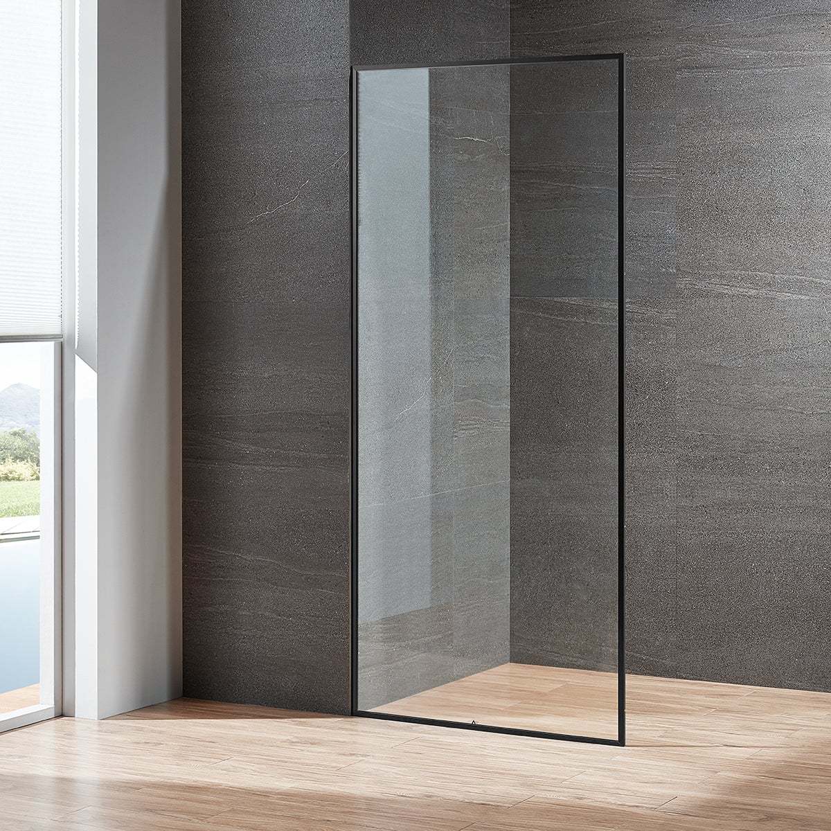 Serene Valley Stand-Alone Shower Screen SVSD5008-3474MB, 3/8" Tempered Glass with Easy-Clean Coating, Premium 304 Stainless Steel Construction with Reversible Installation, Matte Black Finish-Serene Valley