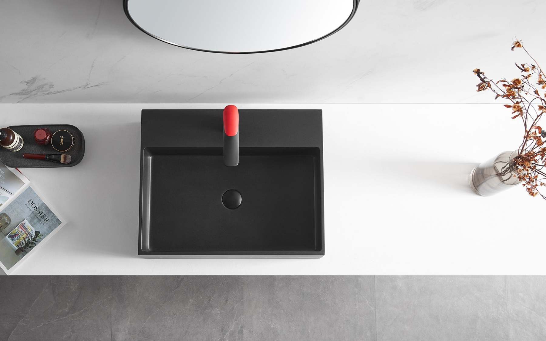 Bathroom sink, Wall-Mount or Countertop Install, 26" Composite Material in Matte Black with Single Faucet Hole， SVWS601-26BK-Serene Valley