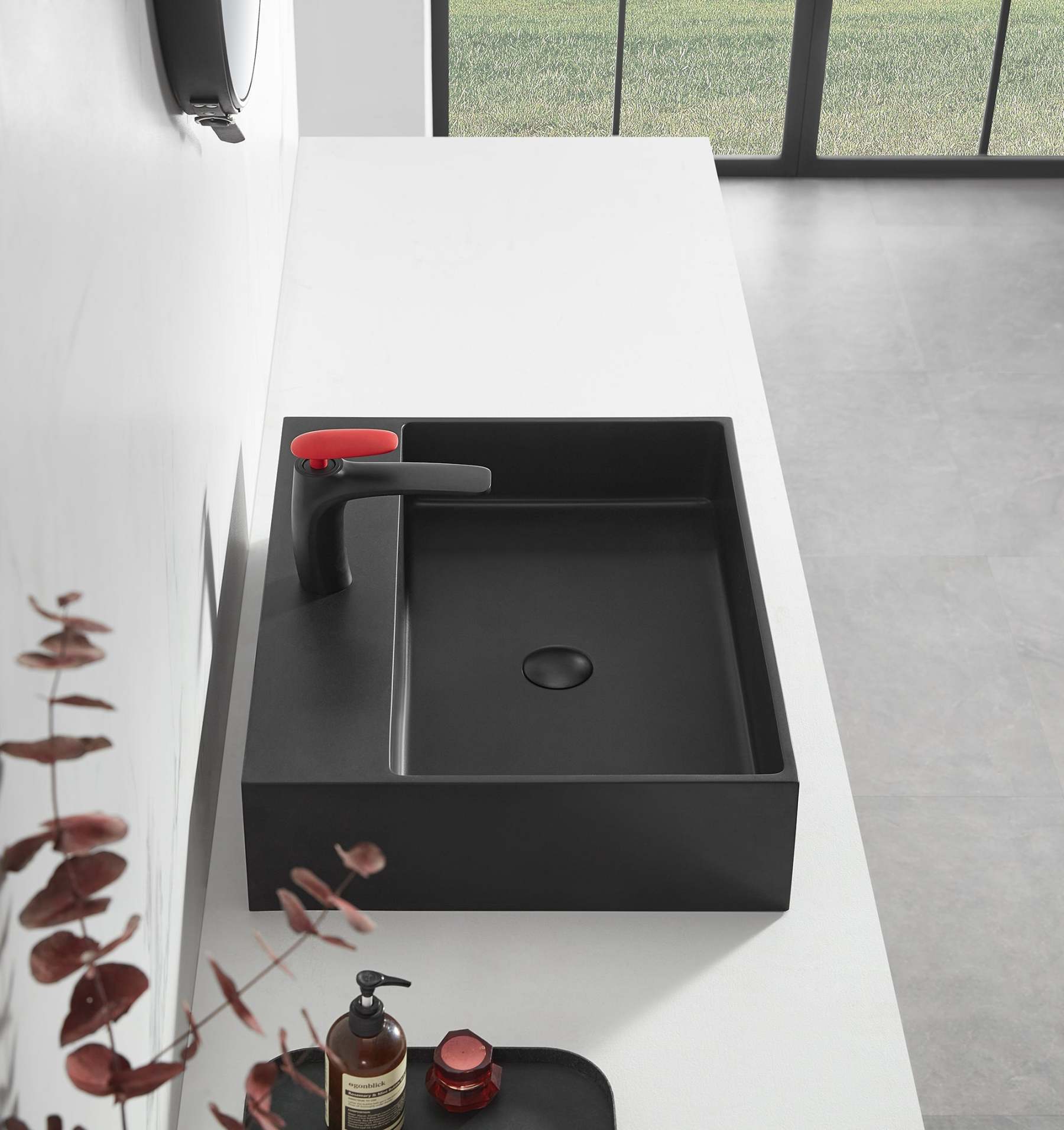 Bathroom sink, Wall-Mount or Countertop Install, 26" Composite Material in Matte Black with Single Faucet Hole， SVWS601-26BK-Serene Valley