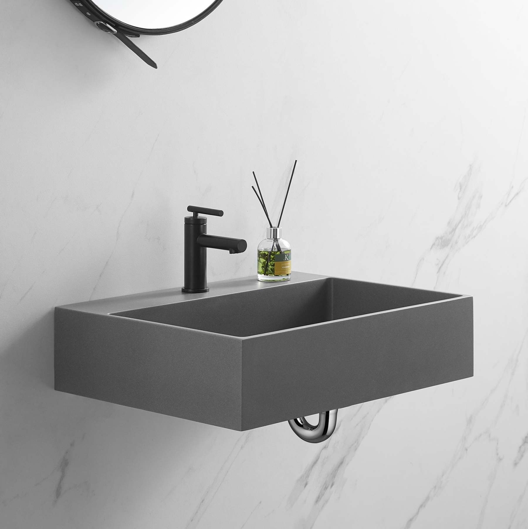 Bathroom sink, Wall-Mount or Countertop Install, 26" Composite Material in Matte Gray with Single Faucet Hole， SVWS601-26GR-Serene Valley