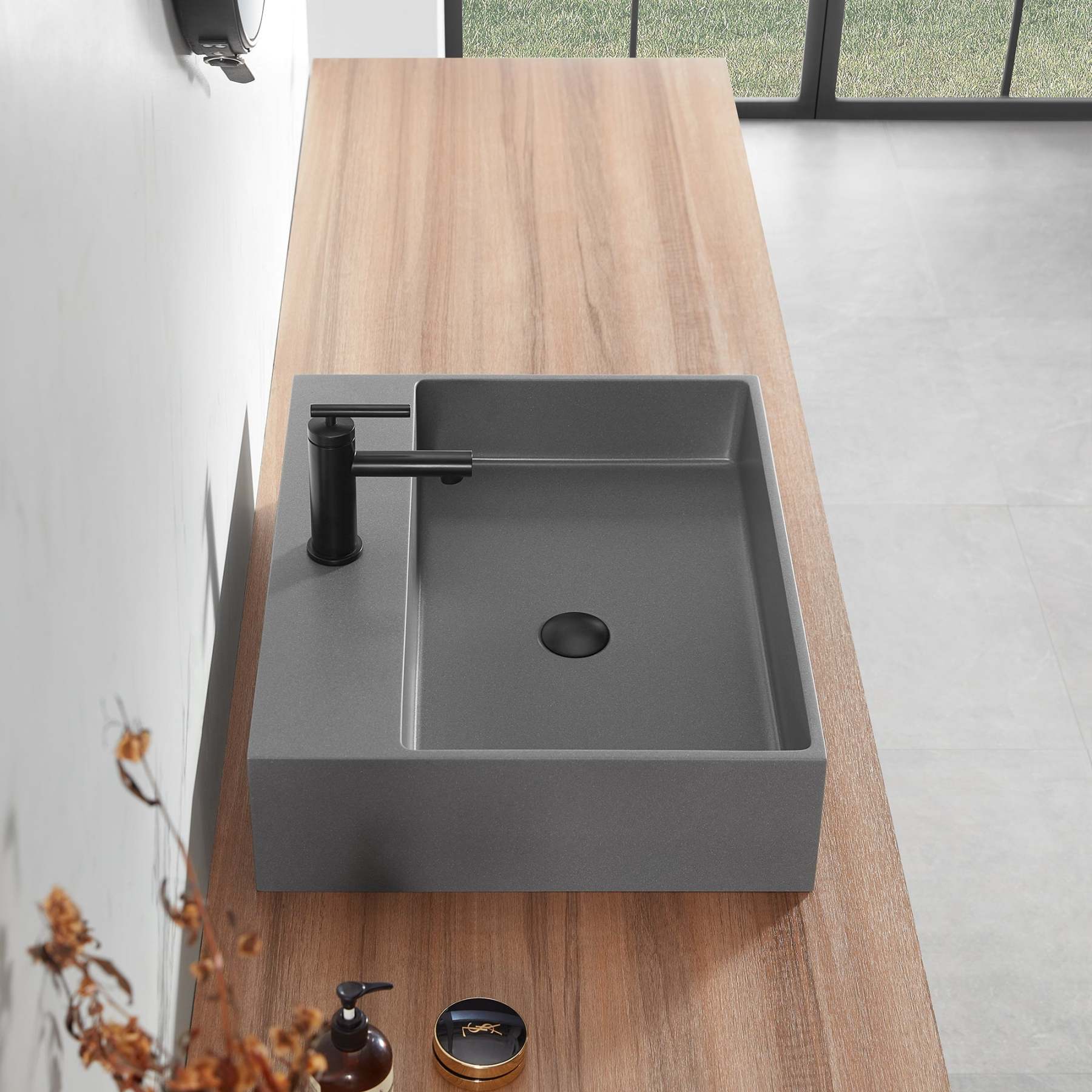 Bathroom sink, Wall-Mount or Countertop Install, 26" Composite Material in Matte Gray with Single Faucet Hole， SVWS601-26GR-Serene Valley