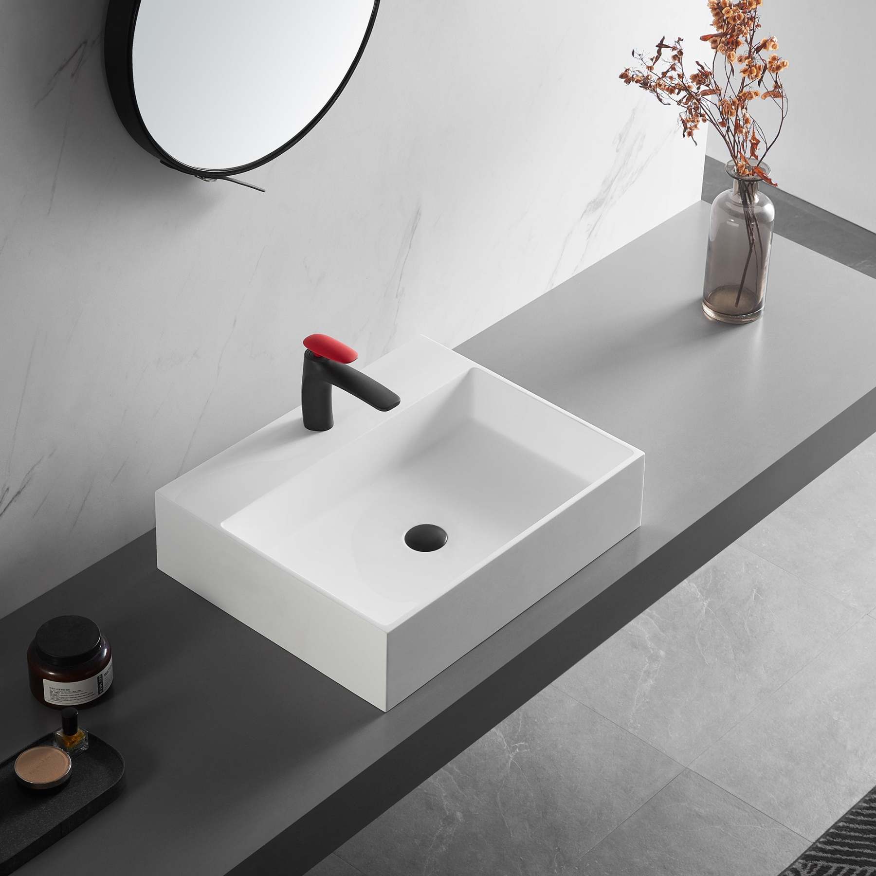 Bathroom sink, Wall-Mount or Countertop Install, 26" Solid Surface in Matte White with Single Faucet Hole， SVWS601-26WH-Serene Valley