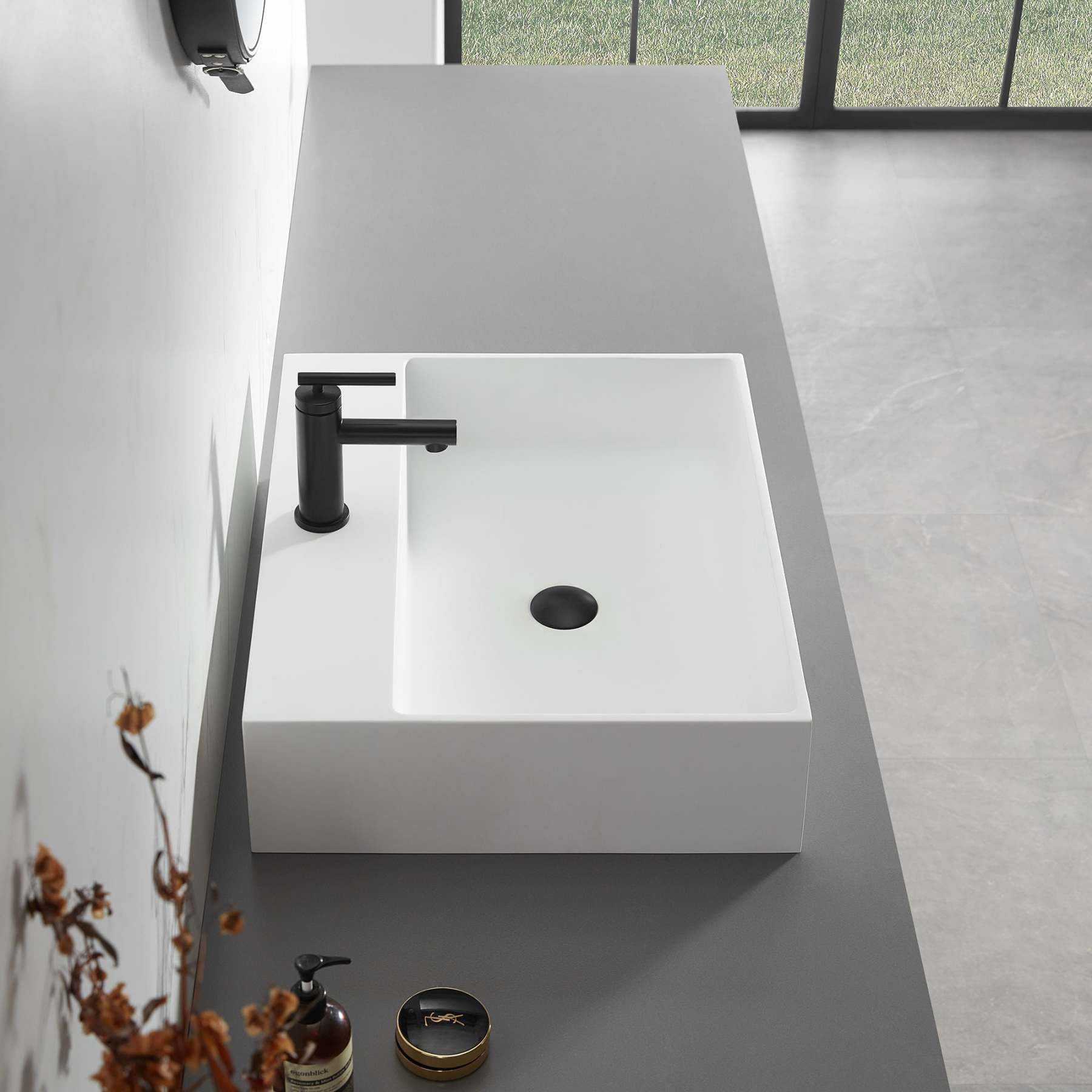 Bathroom sink, Wall-Mount or Countertop Install, 26" Solid Surface in Matte White with Single Faucet Hole， SVWS601-26WH-Serene Valley