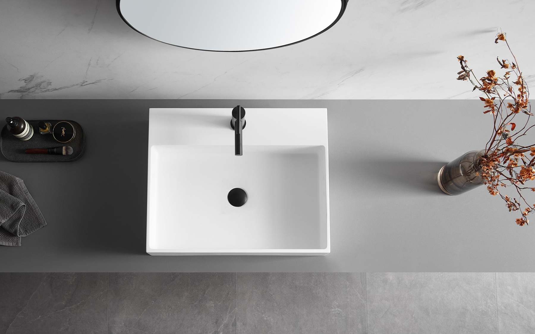 Bathroom sink, Wall-Mount or Countertop Install, 26" Solid Surface in Matte White with Single Faucet Hole， SVWS601-26WH-Serene Valley