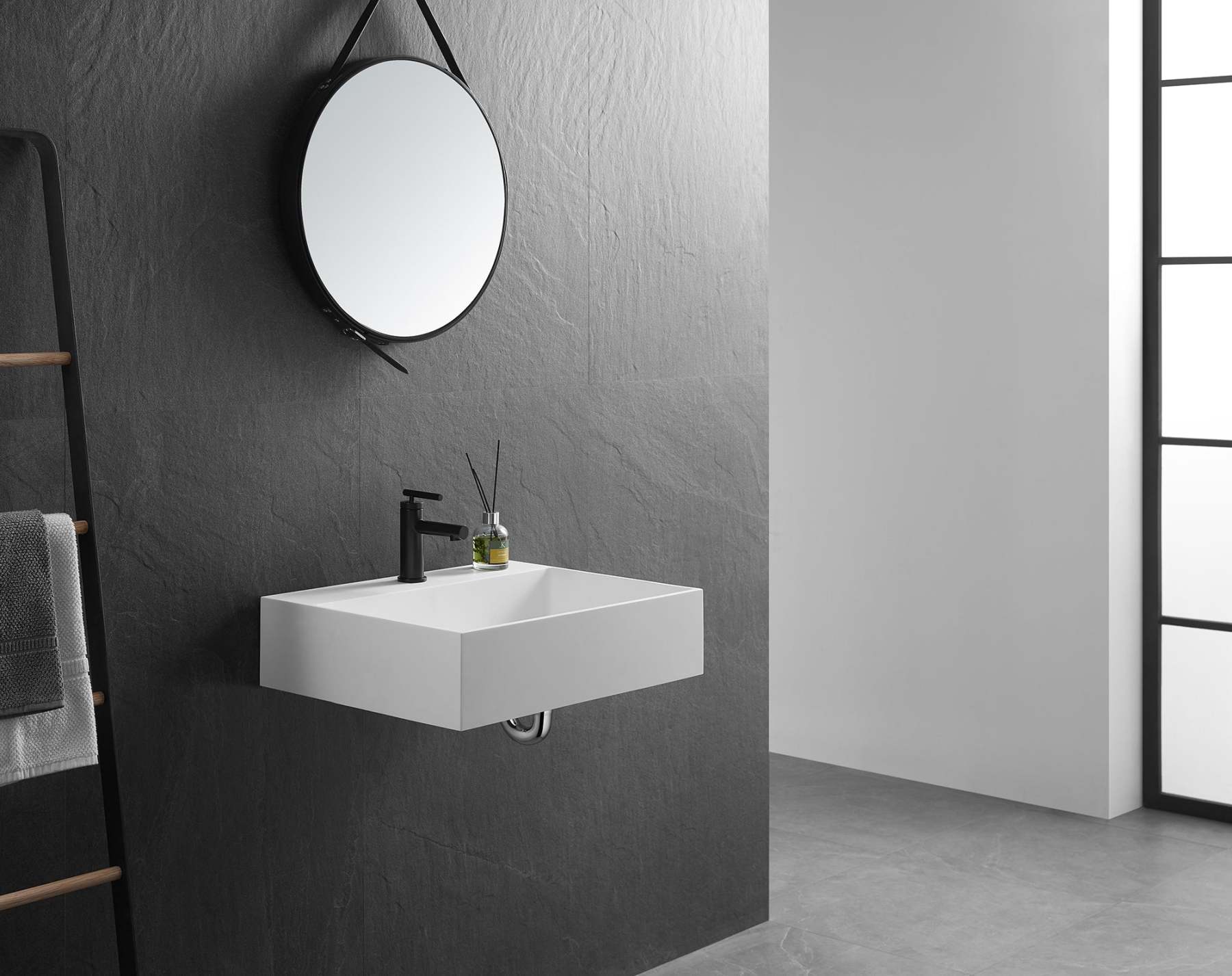 Bathroom sink, Wall-Mount or Countertop Install, 26" Solid Surface in Matte White with Single Faucet Hole， SVWS601-26WH-Serene Valley