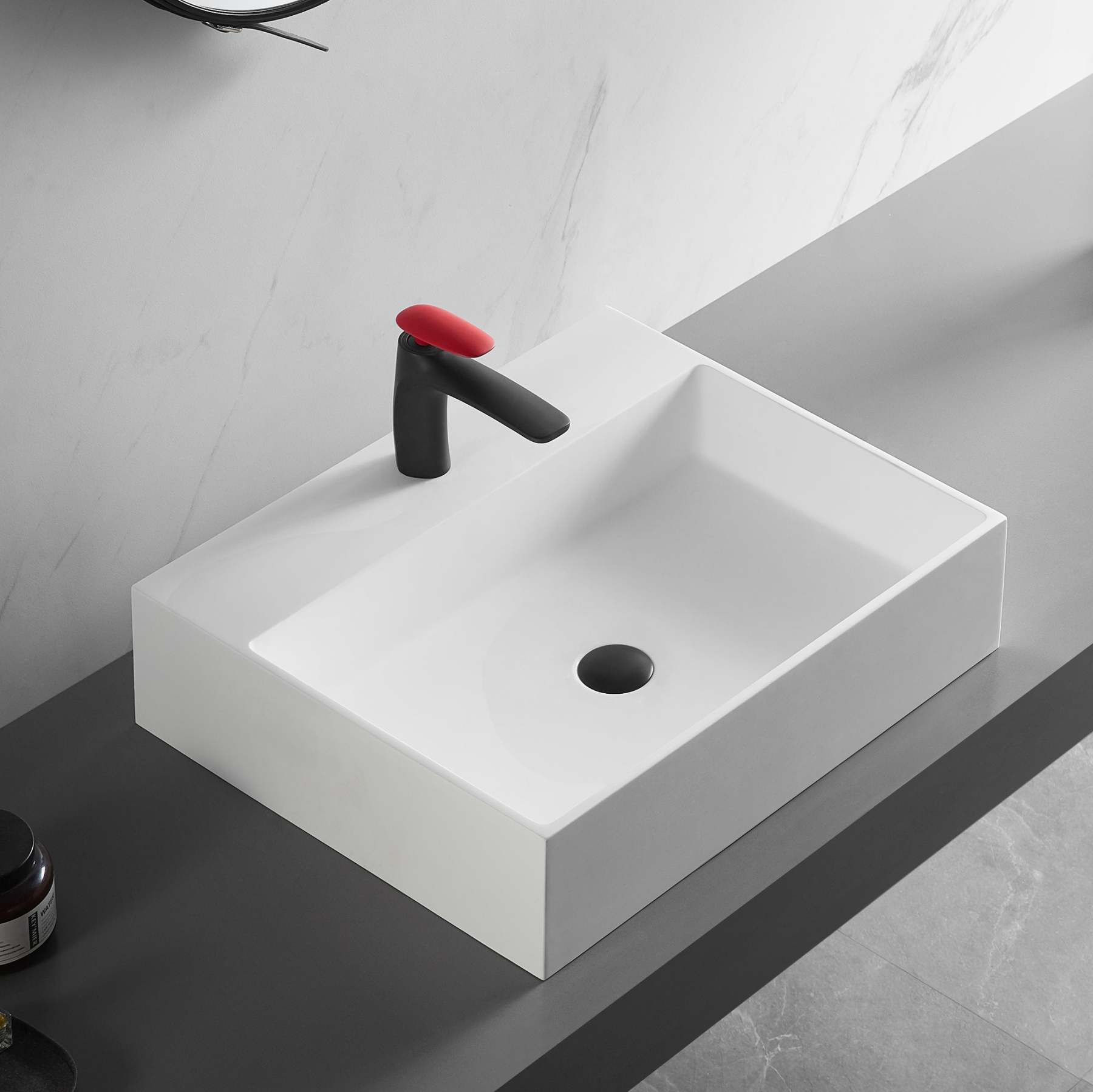 Bathroom sink, Wall-Mount or Countertop Install, 26" Solid Surface in Matte White with Single Faucet Hole， SVWS601-26WH-Serene Valley