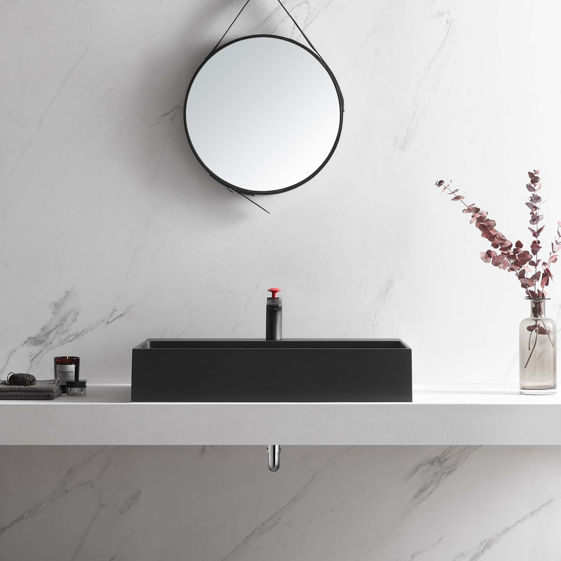 Bathroom sink, Wall-Mount or Countertop Install, 32" Composite Material in Matte Black with Single Faucet Hole， SVWS601-32BK-Serene Valley