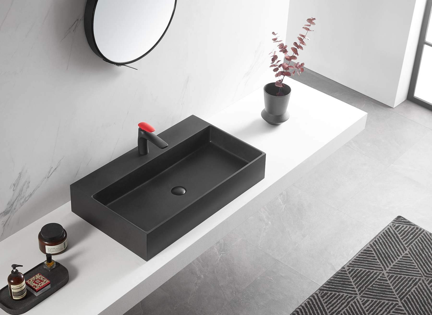 Bathroom sink, Wall-Mount or Countertop Install, 32" Composite Material in Matte Black with Single Faucet Hole， SVWS601-32BK-Serene Valley