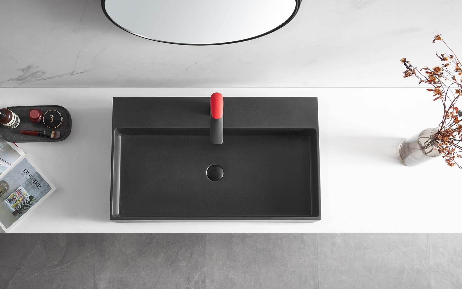 Bathroom sink, Wall-Mount or Countertop Install, 32" Composite Material in Matte Black with Single Faucet Hole， SVWS601-32BK-Serene Valley