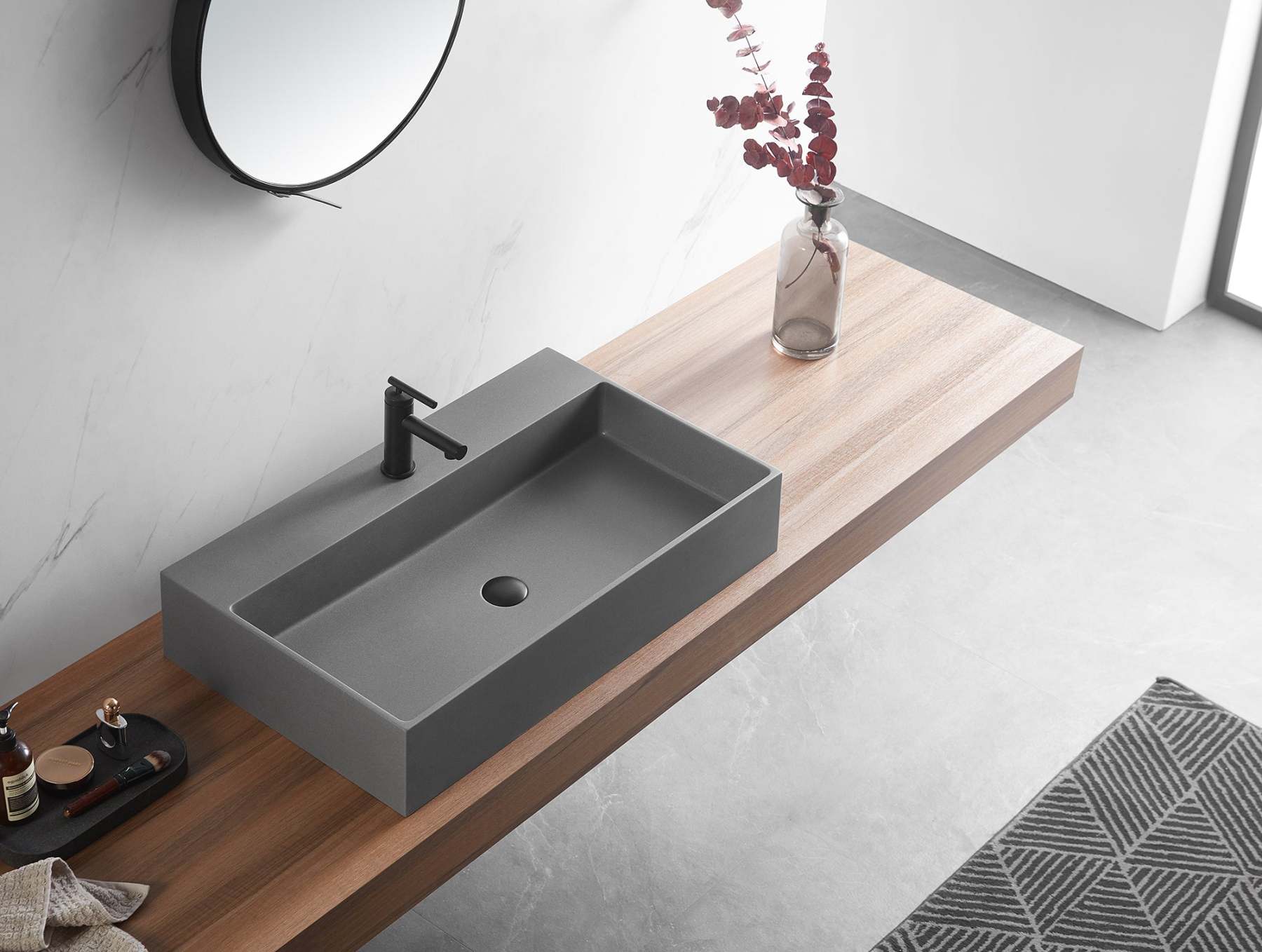 Bathroom sink, Wall-Mount or Countertop Install, 32" Composite Material in Matte Gray with Single Faucet Hole， SVWS601-32GR-Serene Valley
