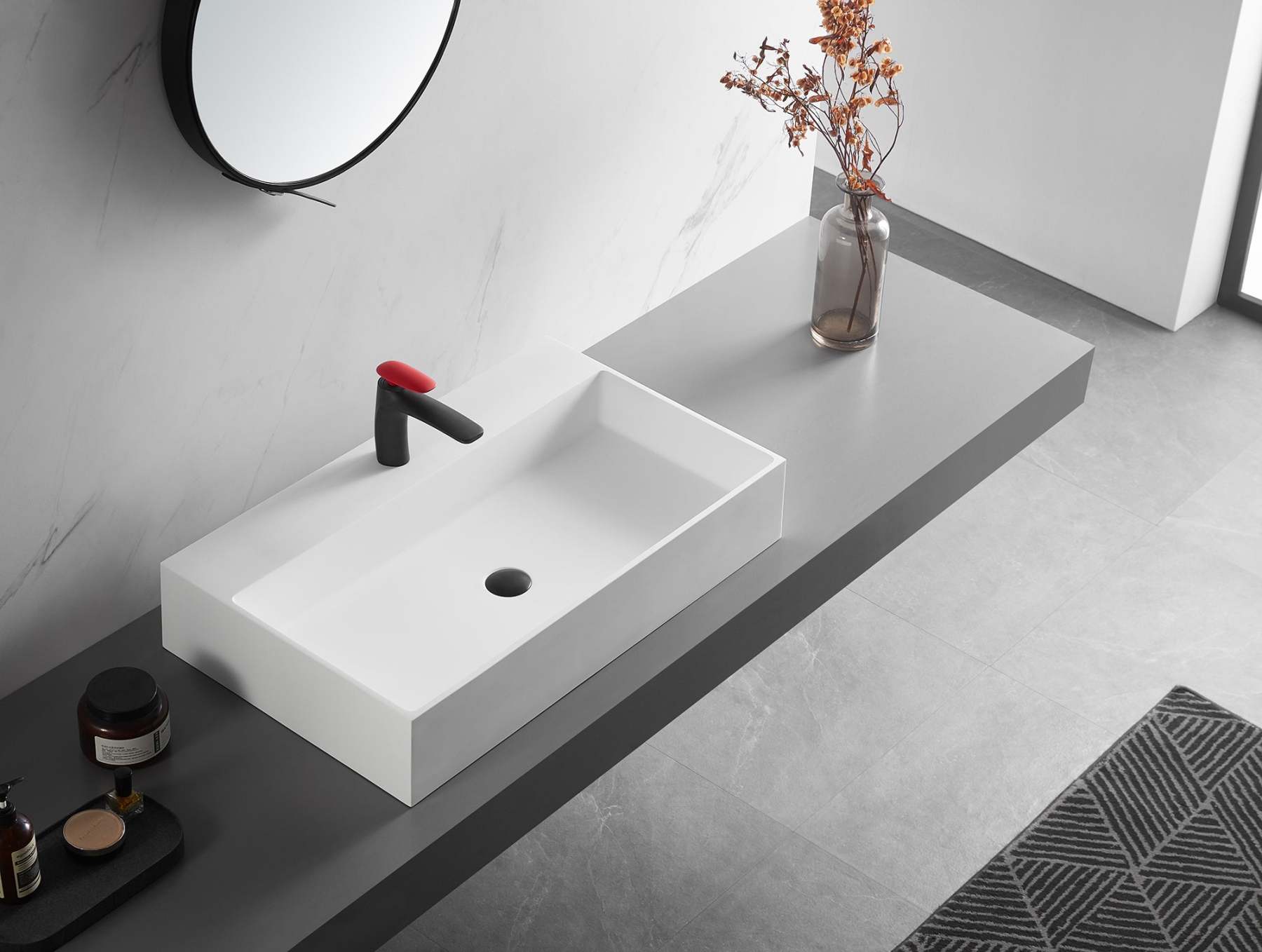 Bathroom sink, Wall-Mount or Countertop Install, 32" Solid Surface in Matte White with Single Faucet Hole， SVWS601-32WH-Serene Valley