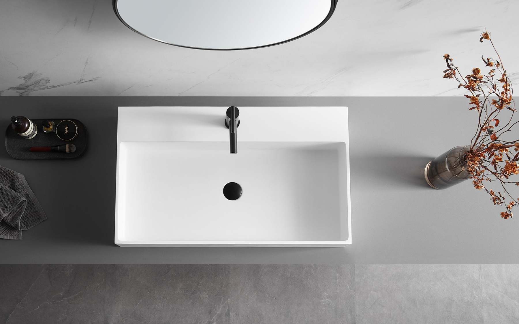 Bathroom sink, Wall-Mount or Countertop Install, 32" Solid Surface in Matte White with Single Faucet Hole， SVWS601-32WH-Serene Valley
