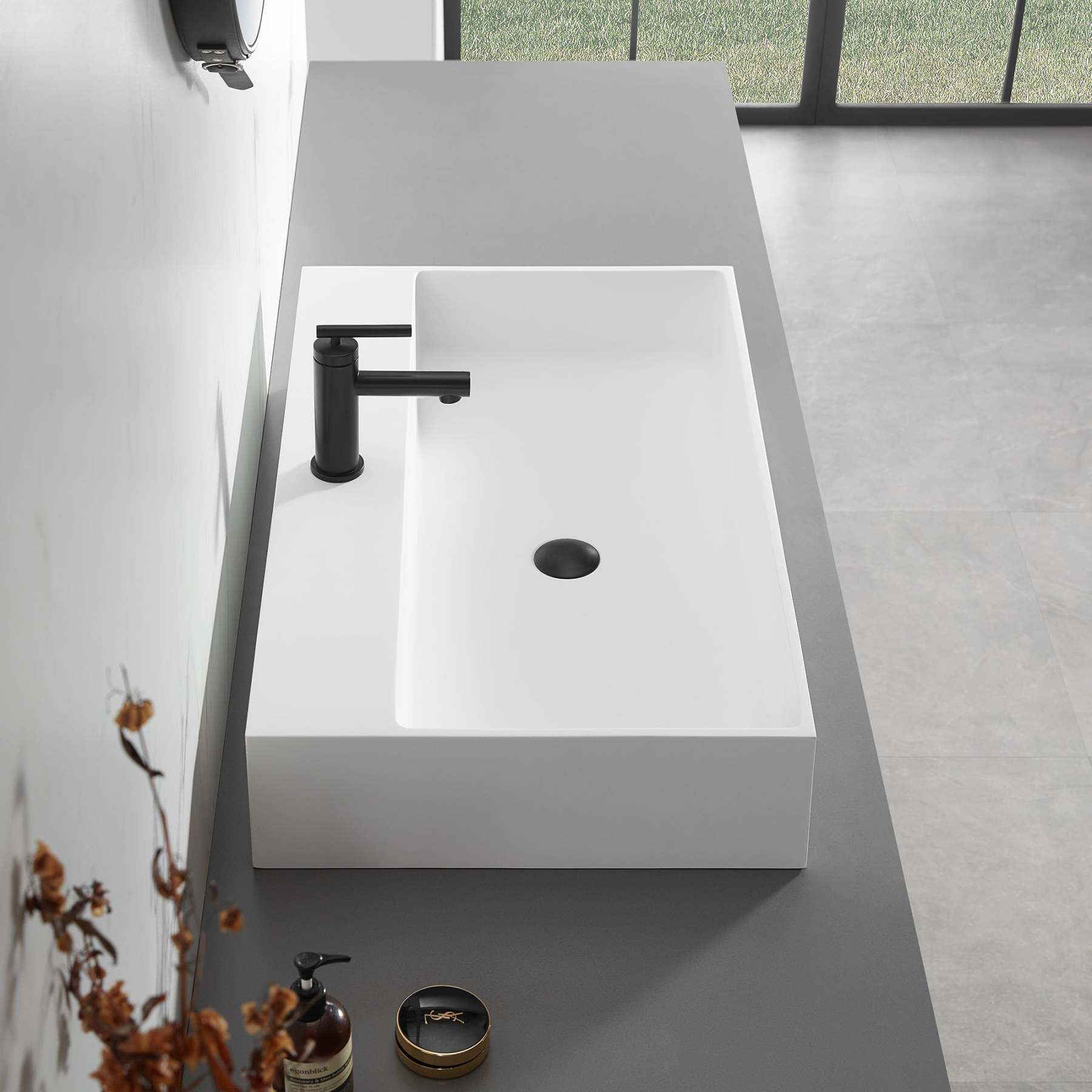 Bathroom sink, Wall-Mount or Countertop Install, 32" Solid Surface in Matte White with Single Faucet Hole， SVWS601-32WH-Serene Valley