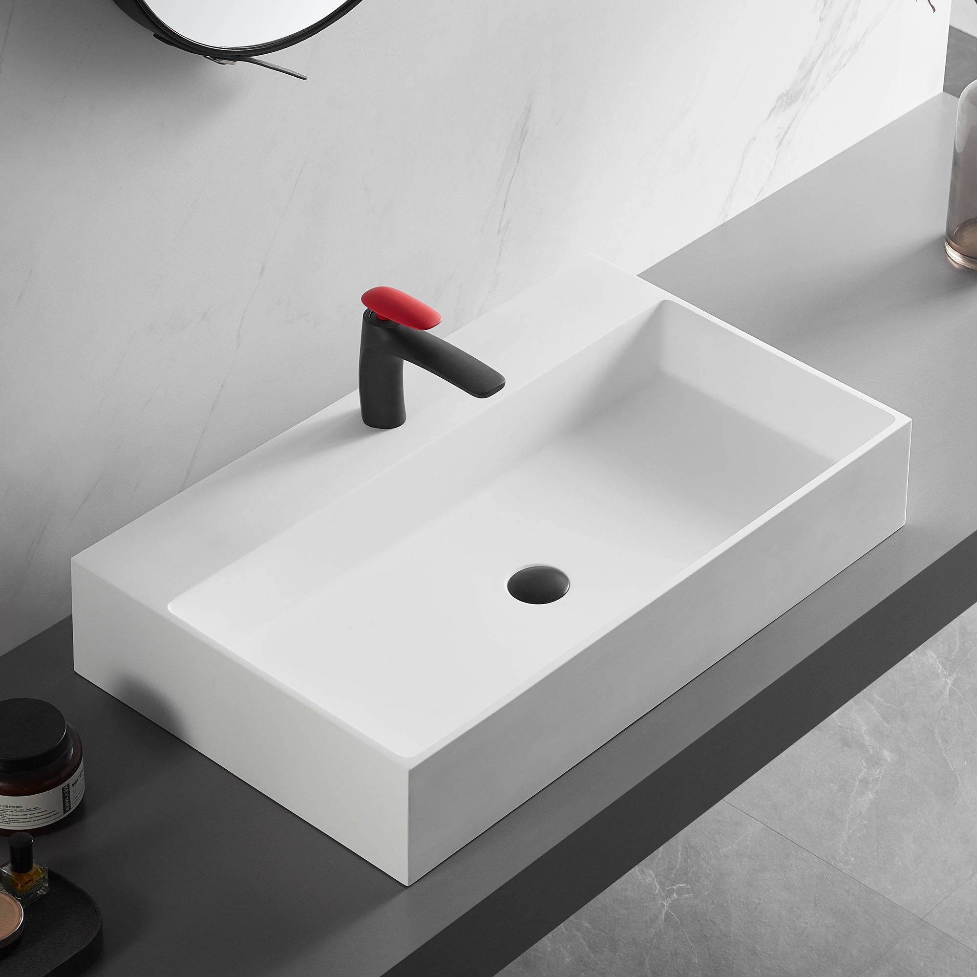 Bathroom sink, Wall-Mount or Countertop Install, 32" Solid Surface in Matte White with Single Faucet Hole， SVWS601-32WH-Serene Valley