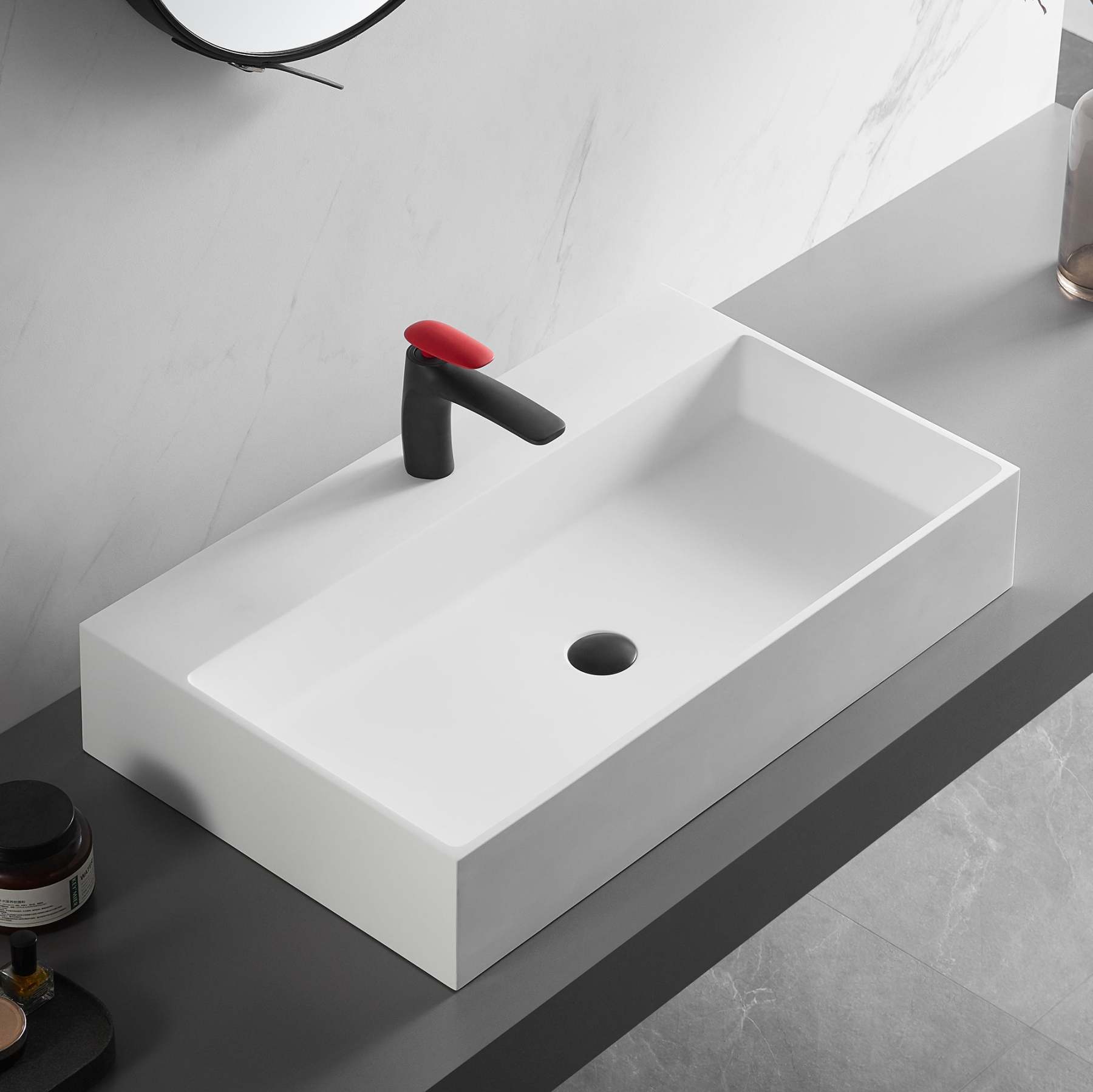 Bathroom sink, Wall-Mount or Countertop Install, 32" Solid Surface in Matte White with Single Faucet Hole， SVWS601-32WH-Serene Valley