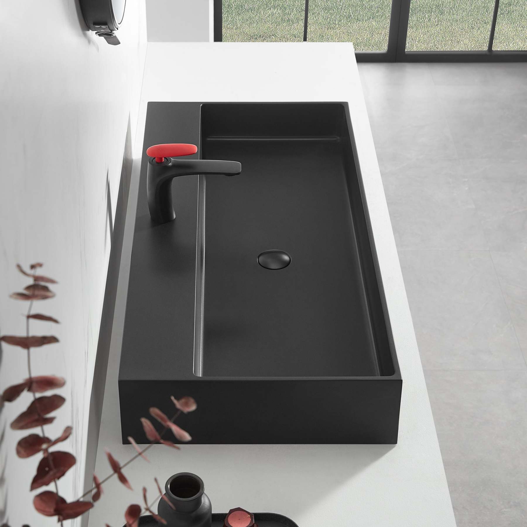 Bathroom sink, Wall-Mount or Countertop Install, 40" Composite Material in Matte Black with Single Faucet Hole， SVWS601-40BK-Serene Valley