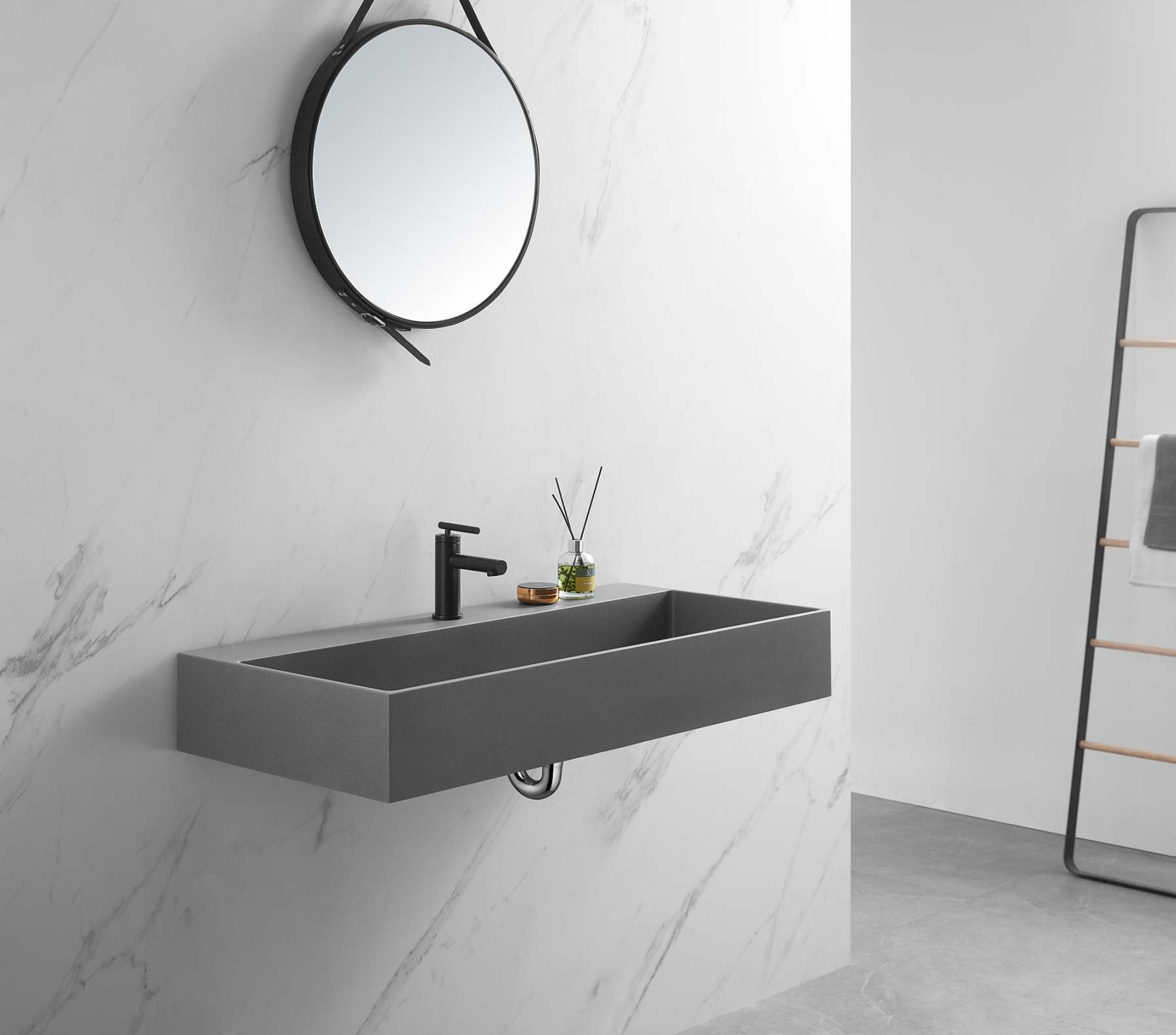 Bathroom sink, Wall-Mount or Countertop Install, 40" Composite Material in Matte Gray with Single Faucet Hole， SVWS601-40GR-Serene Valley