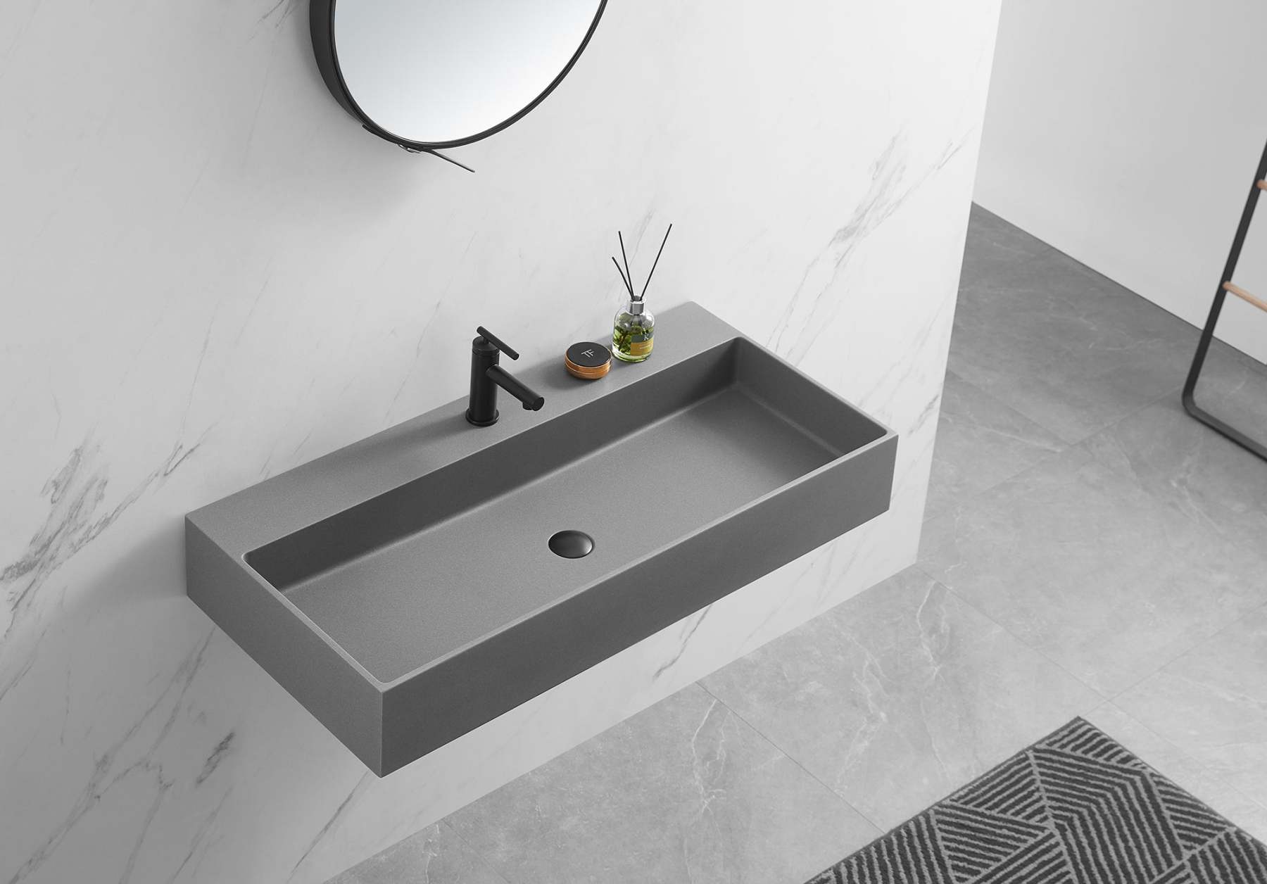 Bathroom sink, Wall-Mount or Countertop Install, 40" Composite Material in Matte Gray with Single Faucet Hole， SVWS601-40GR-Serene Valley