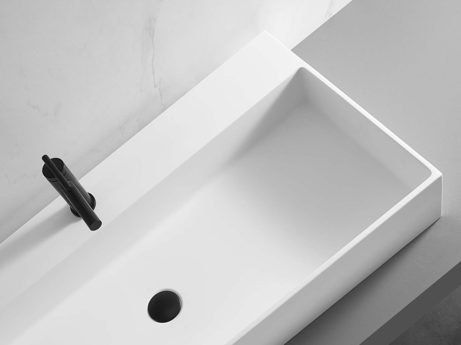 Bathroom sink, Wall-Mount or Countertop Install, 40" Solid Surface in Matte White with Single Faucet Hole， SVWS601-40WH-Serene Valley