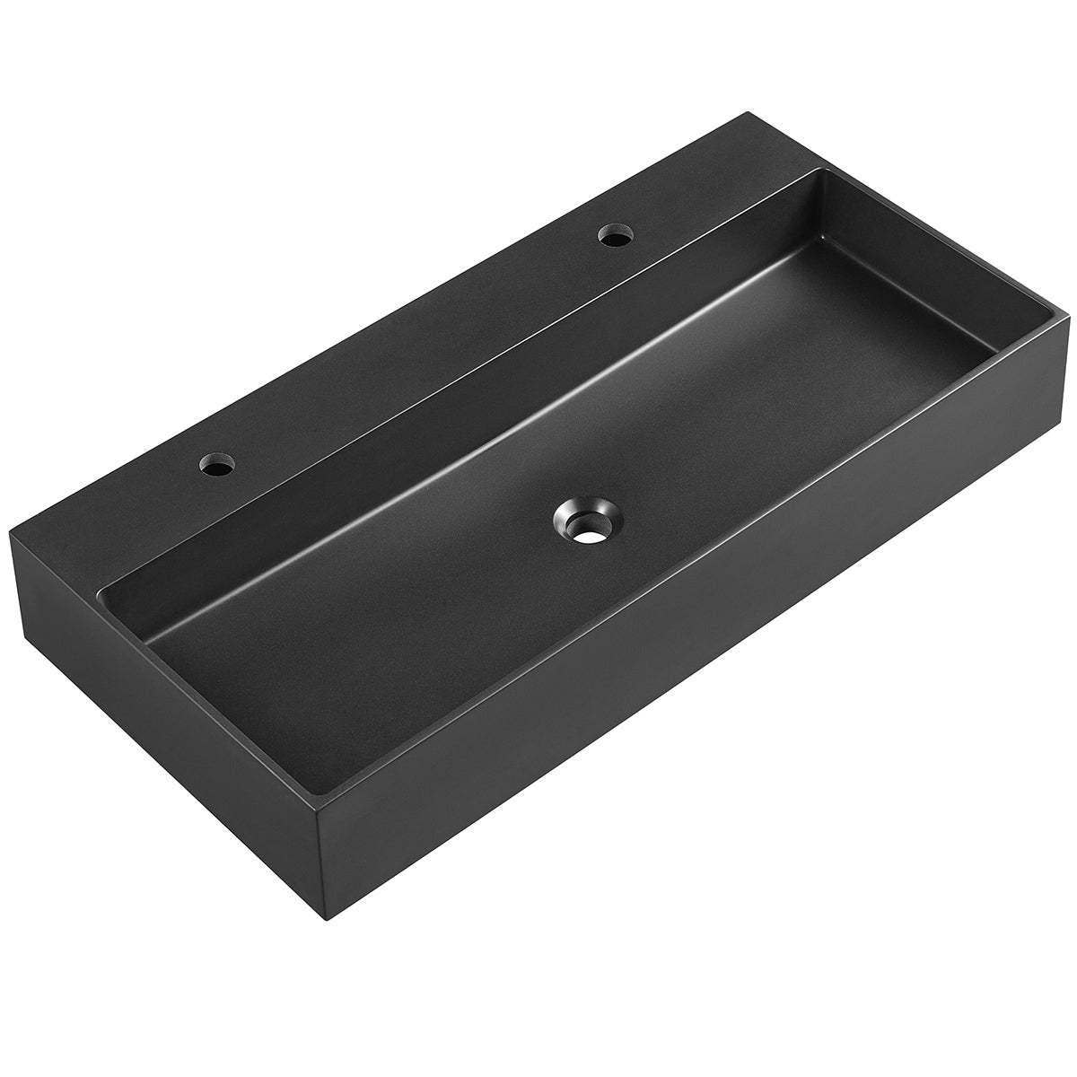 Serene Valley Bathroom Sink, Wall-Mount Install or On Countertop, 47" with Single Faucet Hole, Premium Granite Material in Matte Black-Serene Valley
