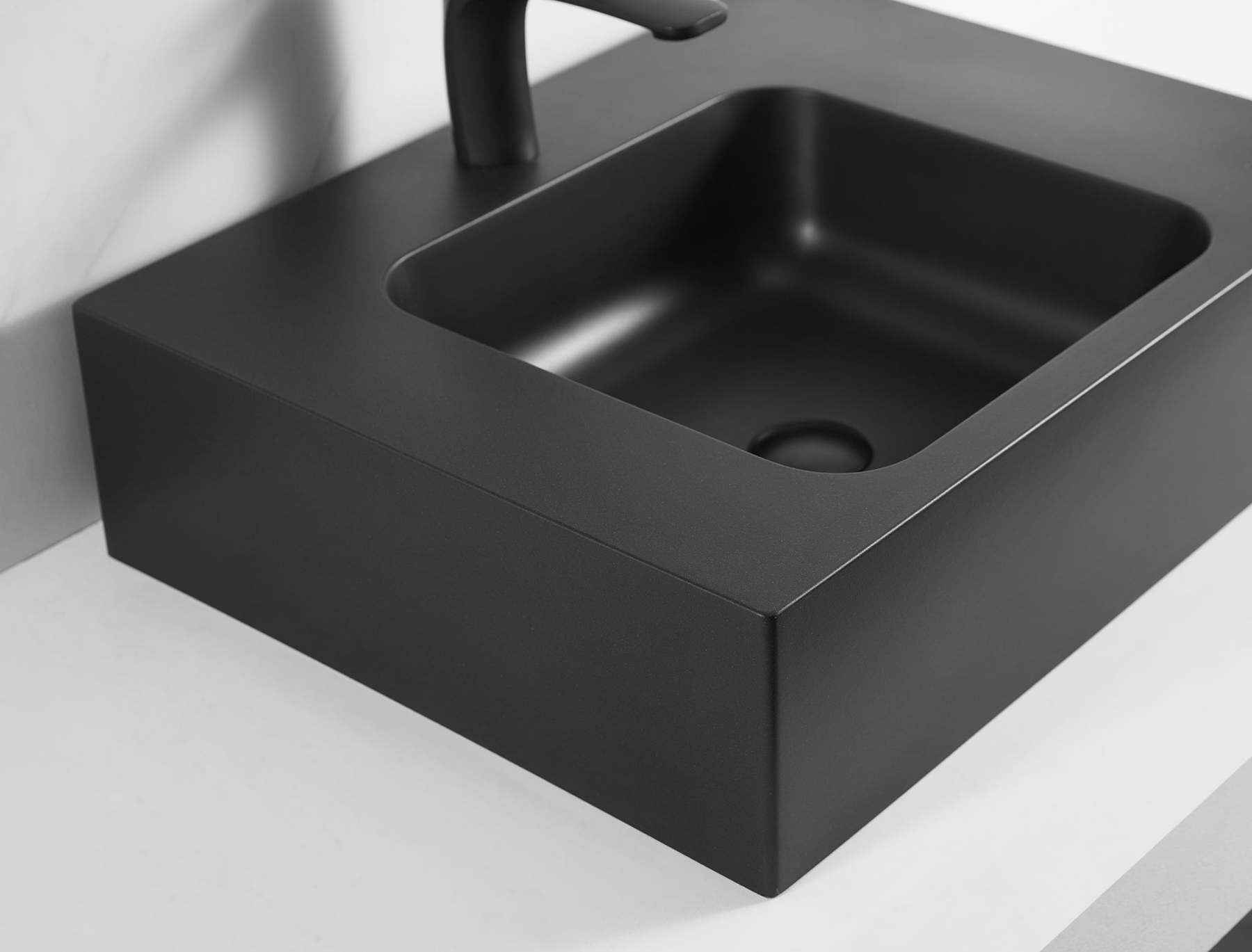 Bathroom Sink, Solid Surface Material, Wall-Mount or Countertop Install, 26" with Single Faucet Hole in Matte Black， SVWS602-26BK-Serene Valley