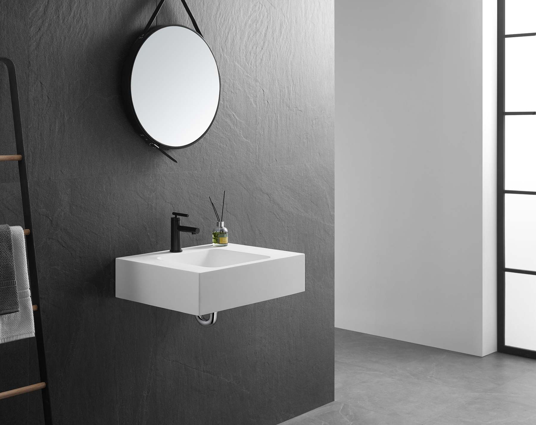 Bathroom Sink, Solid Surface Material, Wall-Mount or Countertop Install, 26" with Single Faucet Hole in Matte White， SVWS602-26WH-Serene Valley