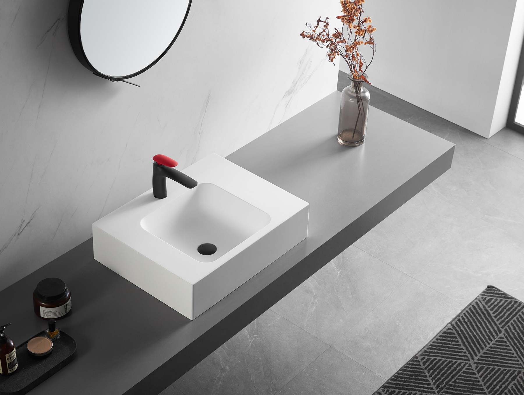 Bathroom Sink, Solid Surface Material, Wall-Mount or Countertop Install, 26" with Single Faucet Hole in Matte White， SVWS602-26WH-Serene Valley