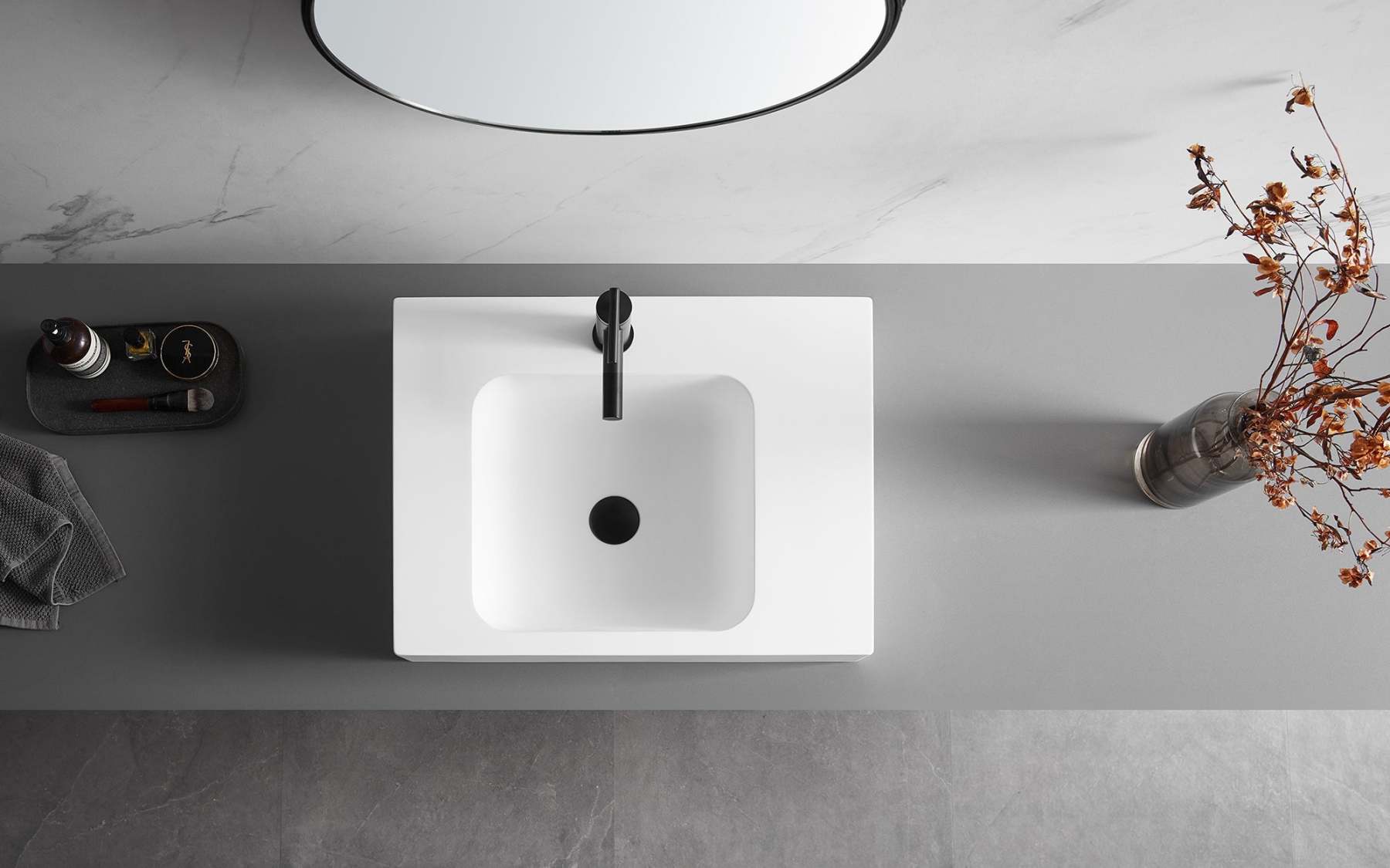 Bathroom Sink, Solid Surface Material, Wall-Mount or Countertop Install, 26" with Single Faucet Hole in Matte White， SVWS602-26WH-Serene Valley