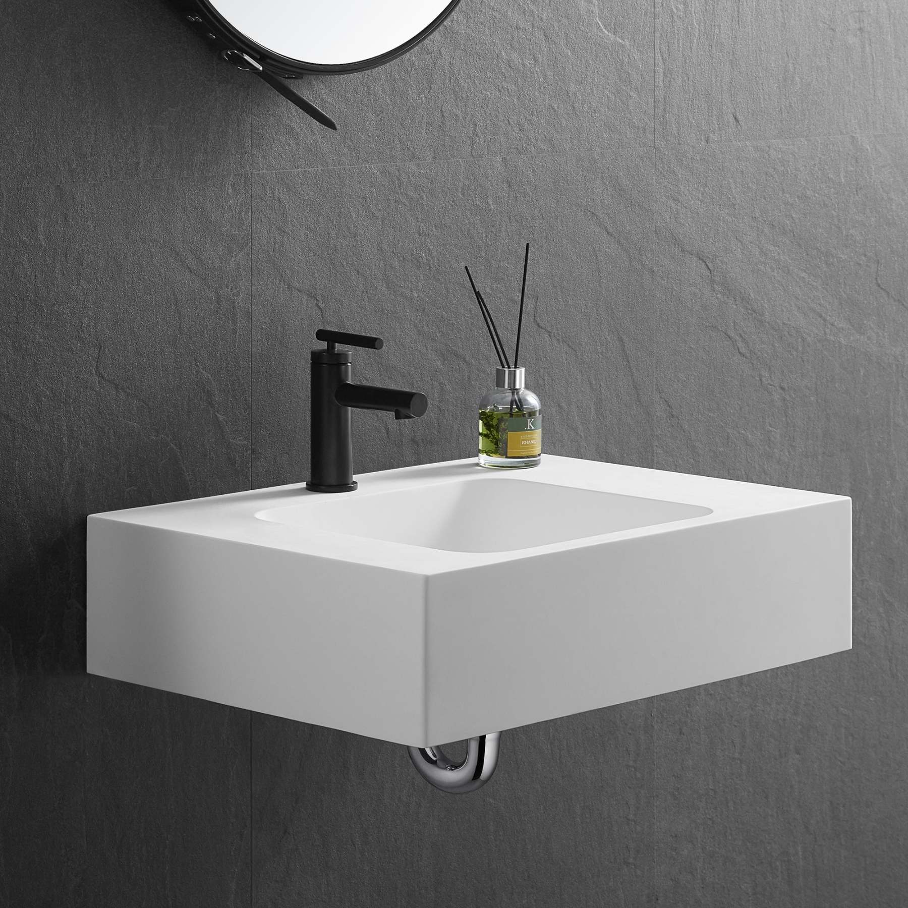 Bathroom Sink, Solid Surface Material, Wall-Mount or Countertop Install, 26" with Single Faucet Hole in Matte White， SVWS602-26WH-Serene Valley