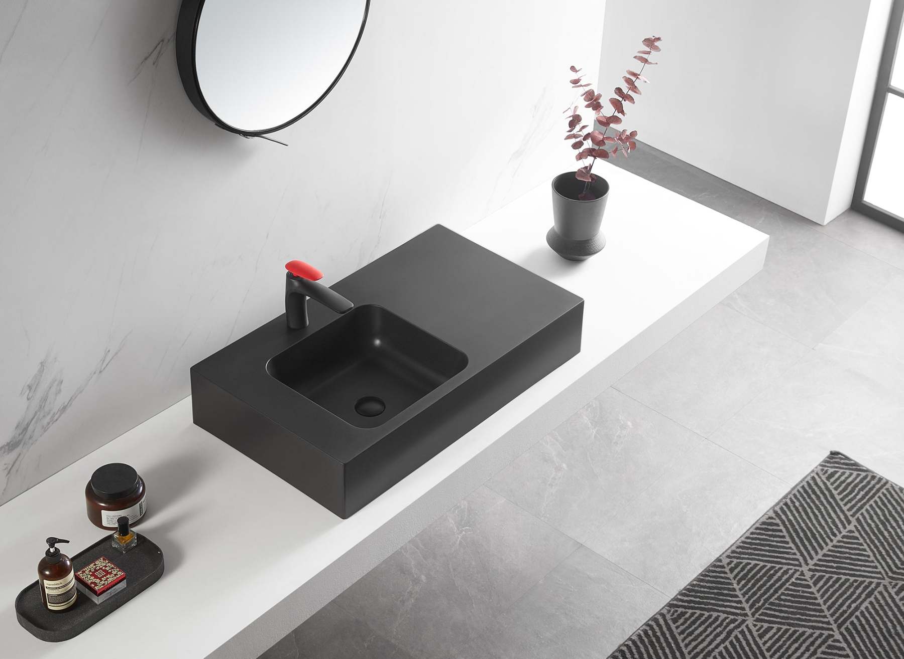 Bathroom Sink, Solid Surface Material, Wall-Mount or Countertop Install, 32" with Single Faucet Hole in Matte Black， SVWS602-32BK-Serene Valley
