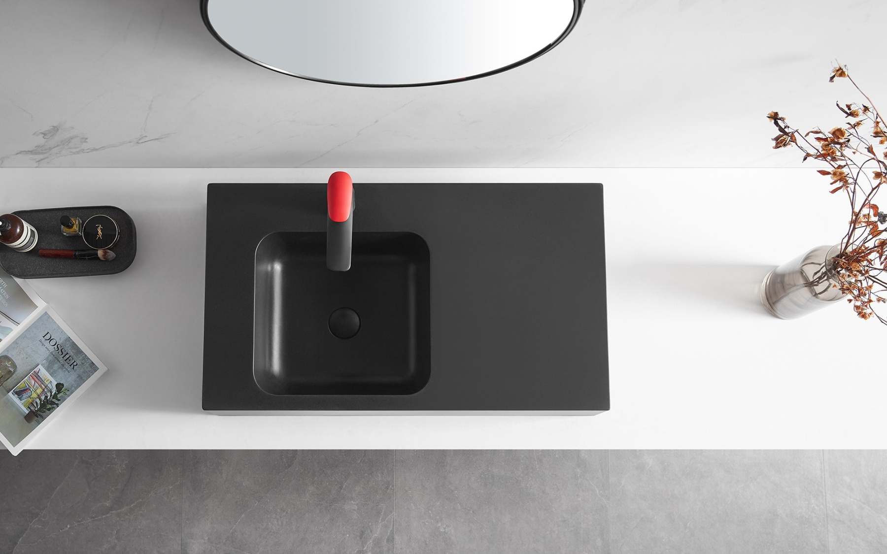 Bathroom Sink, Solid Surface Material, Wall-Mount or Countertop Install, 32" with Single Faucet Hole in Matte Black， SVWS602-32BK-Serene Valley