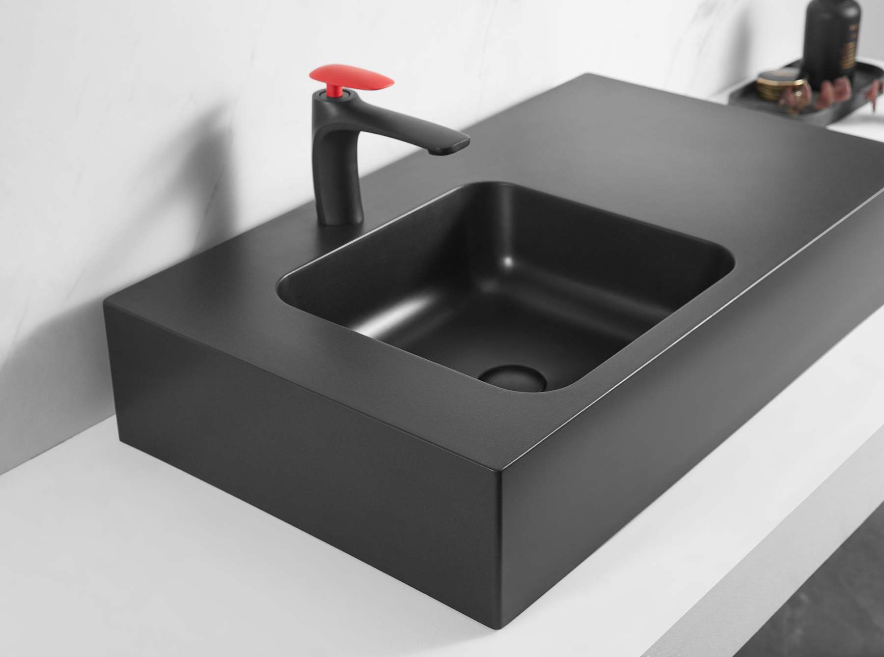Bathroom Sink, Solid Surface Material, Wall-Mount or Countertop Install, 32" with Single Faucet Hole in Matte Black， SVWS602-32BK-Serene Valley
