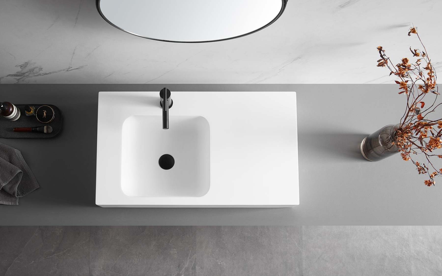 Bathroom Sink, Solid Surface Material, Wall-Mount or Countertop Install, 32" with Single Faucet Hole in Matte White， SVWS602-32WH-Serene Valley