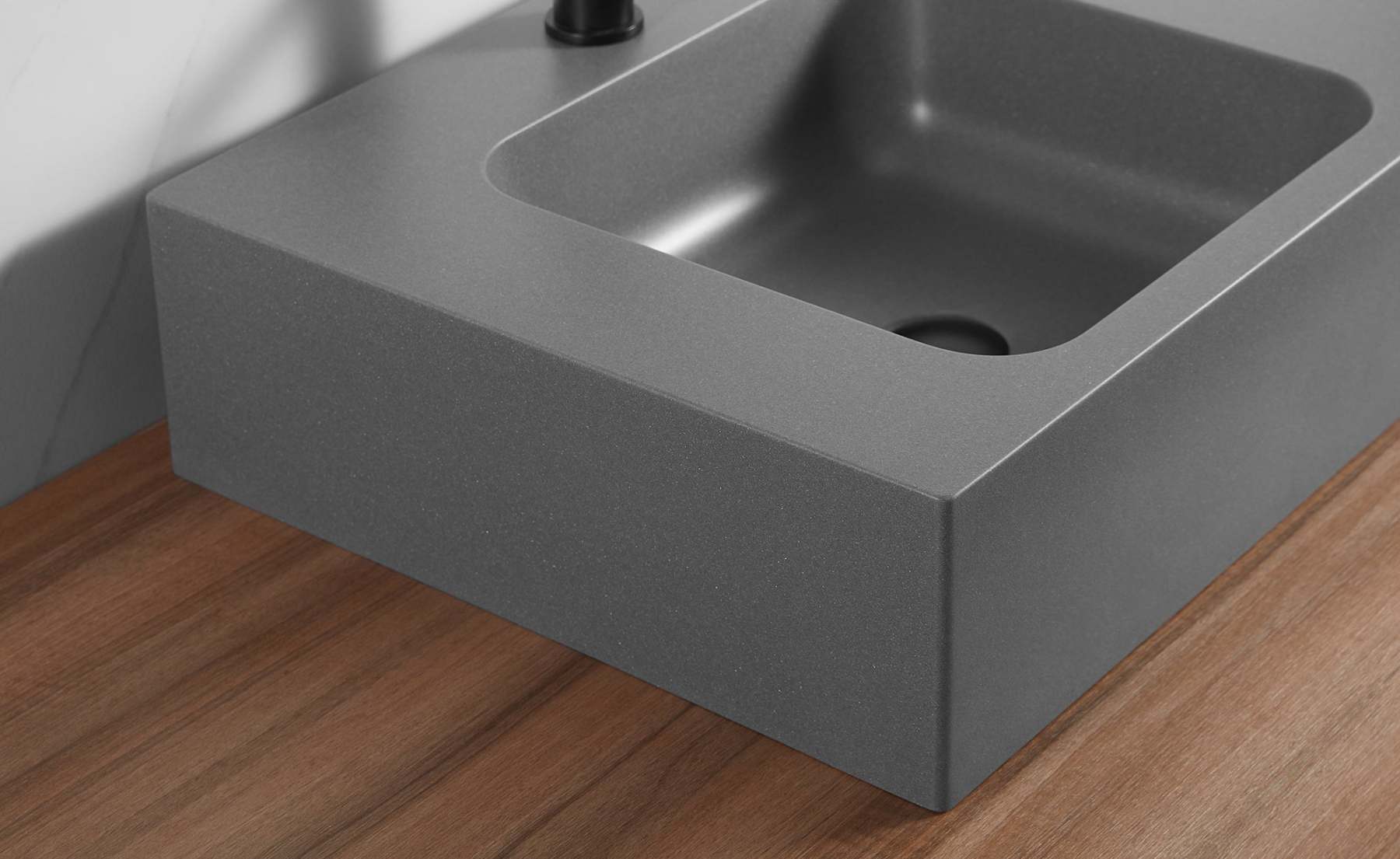 Bathroom Sink, Solid Surface Material, Wall-Mount or Countertop Install, 26" with Single Faucet Hole in Matte Gray， SVWS602-26GR-Serene Valley