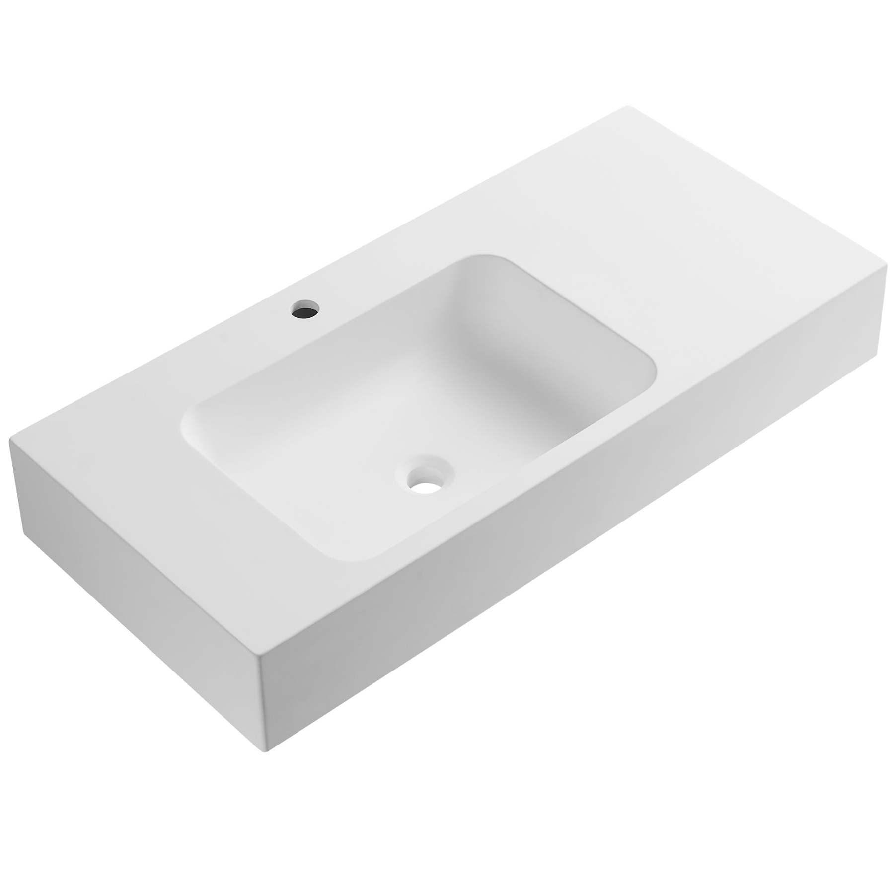 Bathroom Sink, Solid Surface Material, Wall-Mount or Countertop Install, 40" with Single Faucet Hole in Matte White， SVWS602-40WH-Serene Valley