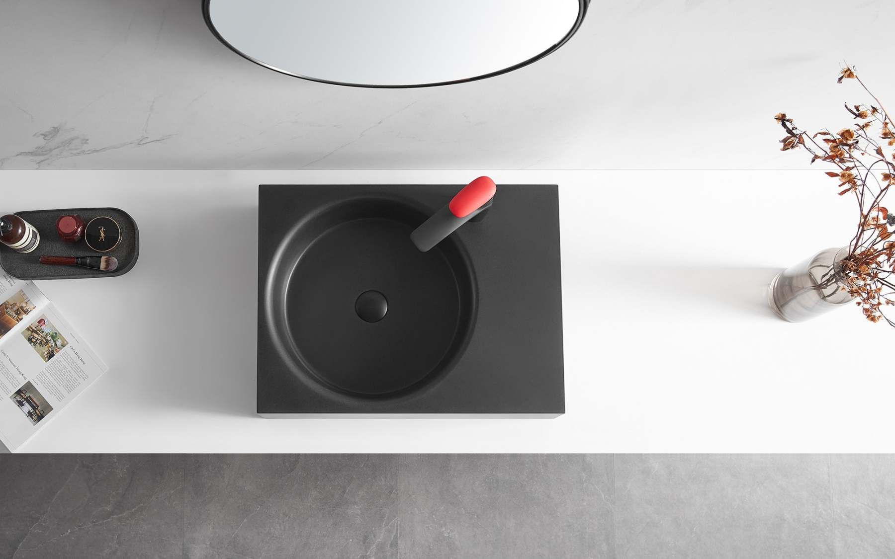 Bathroom Sink, Solid Surface Material, Wall-Mount or Countertop Install, 26" with Single Faucet Hole in Matte Black， SVWS603L-26BK-Serene Valley