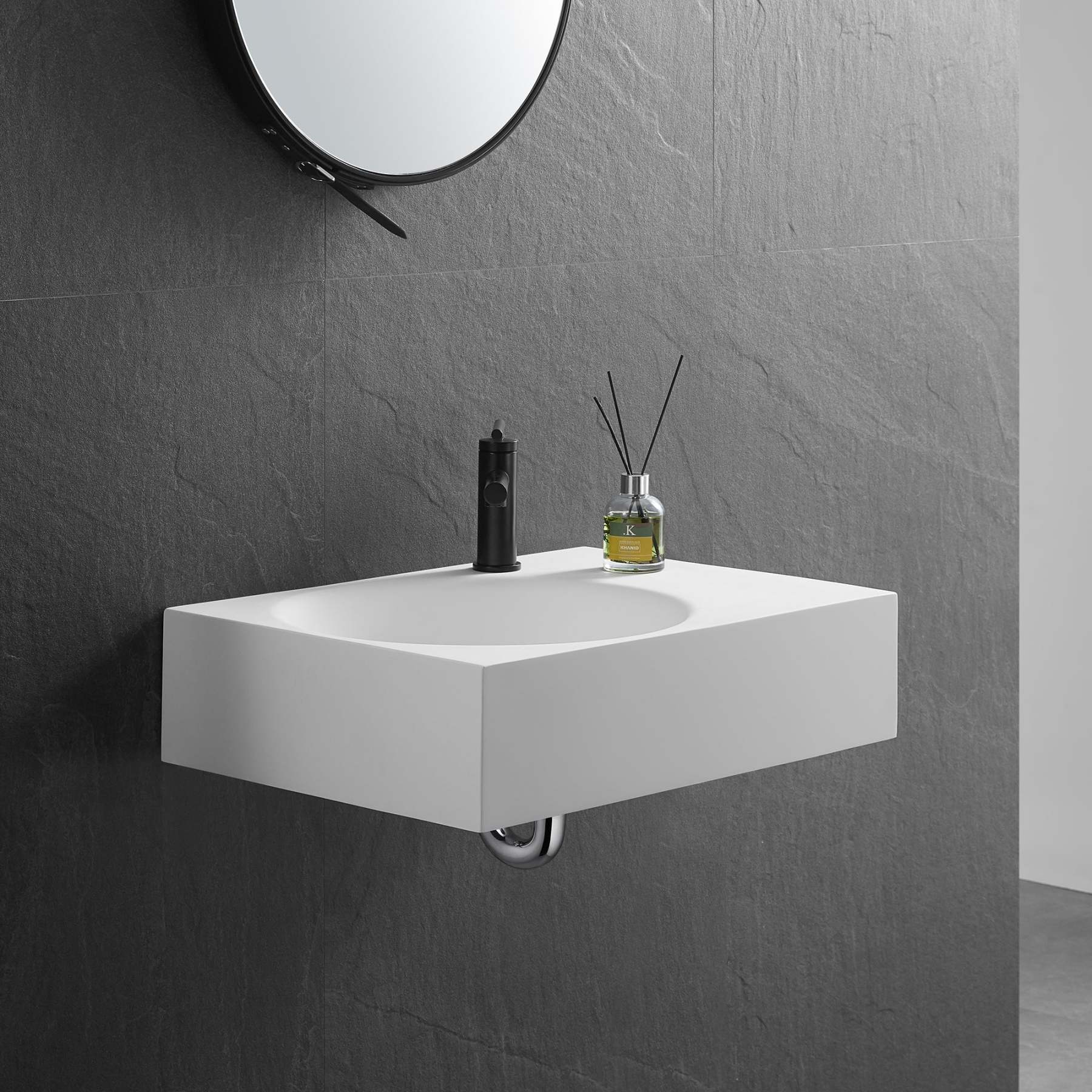 Bathroom Sink, Solid Surface Material, Wall-Mount or Countertop Install, 26" with Single Faucet Hole in Matte White， SVWS603L-26WH-Serene Valley