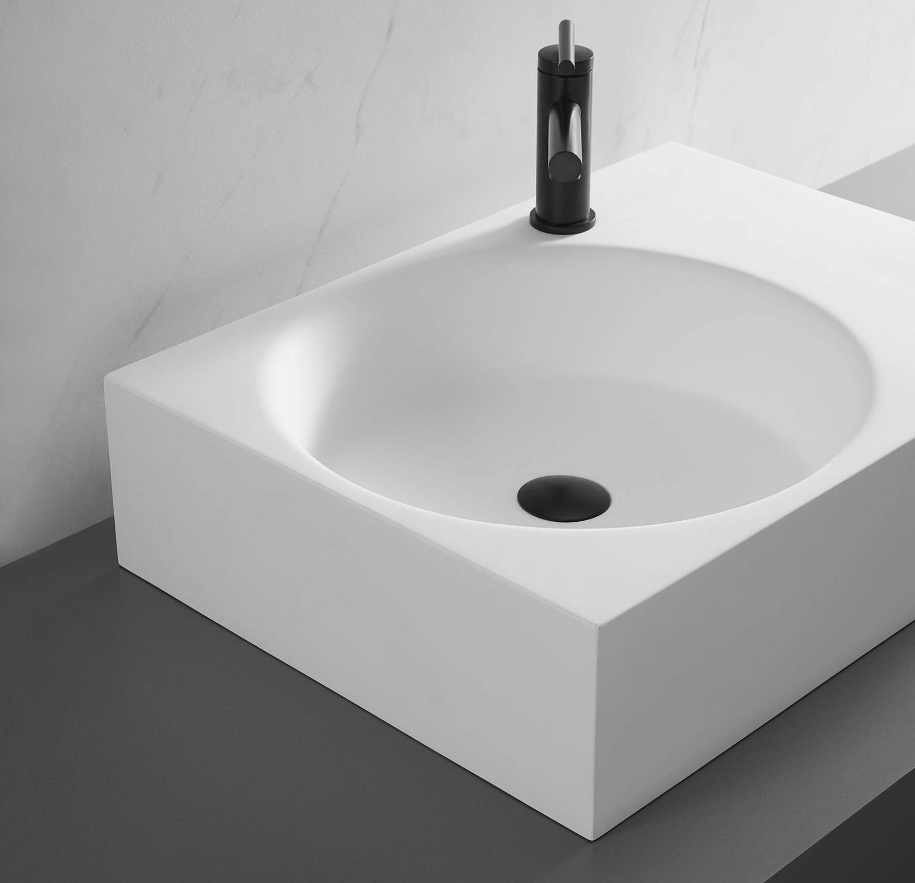 Bathroom Sink, Solid Surface Material, Wall-Mount or Countertop Install, 26" with Single Faucet Hole in Matte White， SVWS603L-26WH-Serene Valley