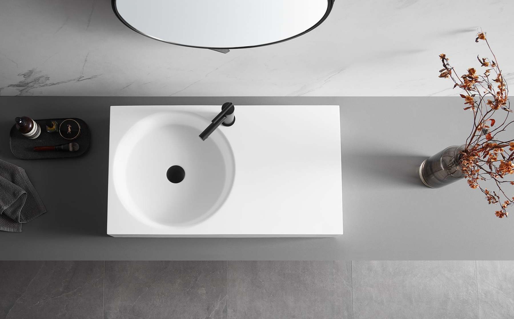 Bathroom Sink, Solid Surface Material, Wall-Mount or Countertop Install, 32" with Single Faucet Hole in Matte White， SVWS603L-32WH-Serene Valley