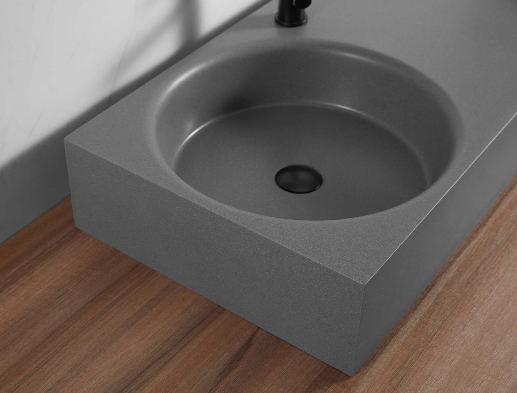 Bathroom Sink, Solid Surface Material, Wall-Mount or Countertop Install, 40" with Single Faucet Hole in Matte Gray， SVWS603L-40GR-Serene Valley