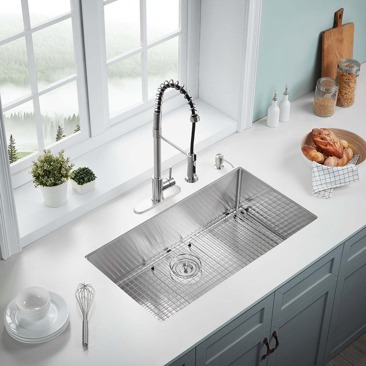 Serene Valley Stainless Steel Kitchen Sink, 36-inch Single-Bowl Undermount with No Groove Bottom, Heavy-Duty Grid US3622R-Serene Valley