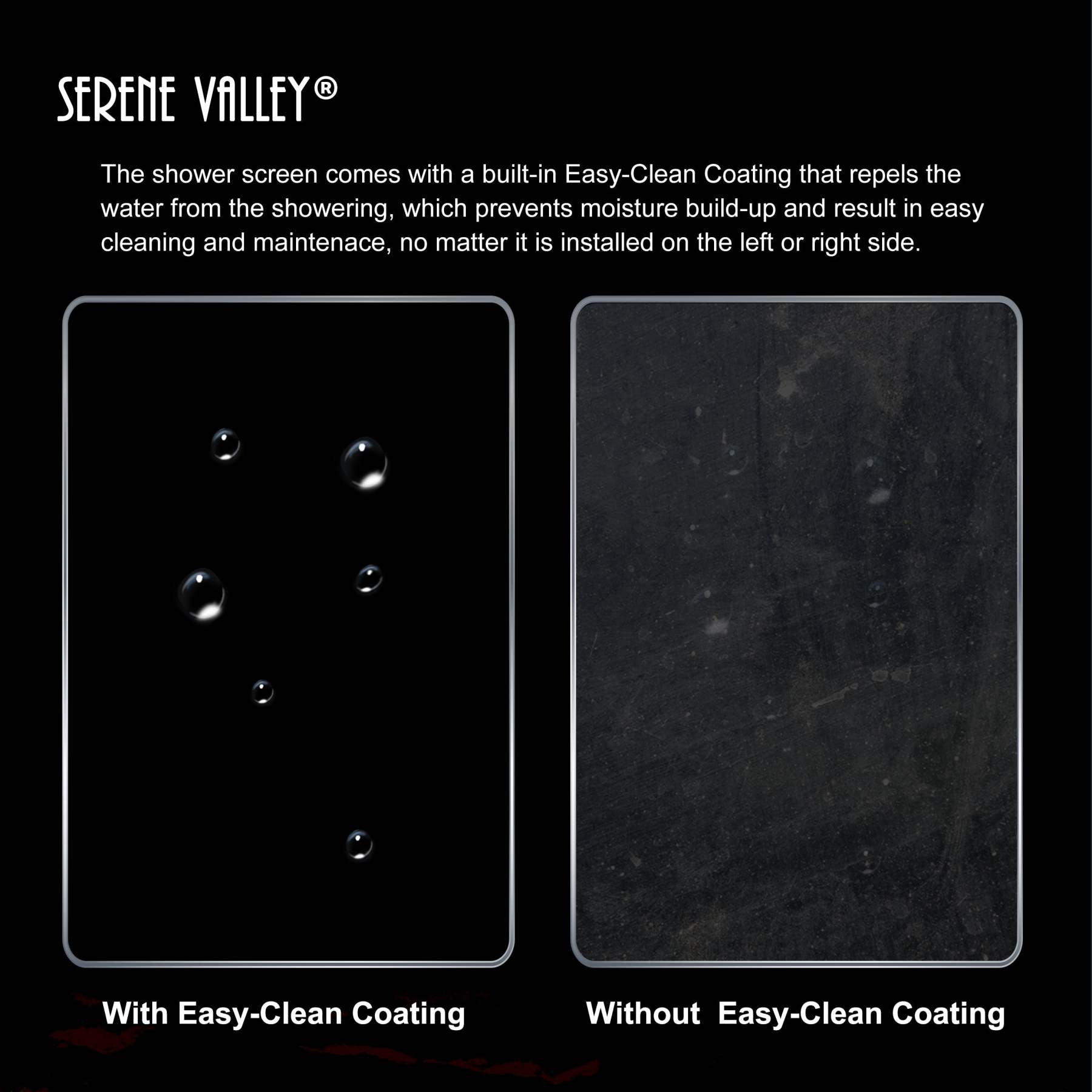 Serene Valley Stand-Alone Shower Screen SVSD5005-3474MB, 3/8" Tempered Glass with Easy-Clean Coating, Premium 304 Stainless Steel Construction with Reversible Installation, Matte Black Finish-Serene Valley