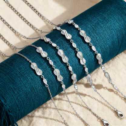  Personalisierbares 1-5 Namen Unendlichkeits Armband Familie-Geschenkbox Set