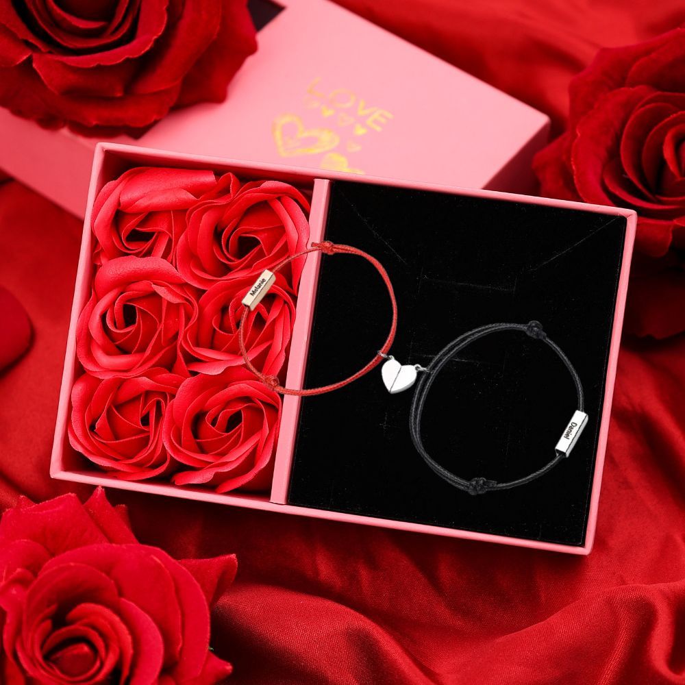 Personalisierte 2 Namen Paar Herz Magnet Armbänder
