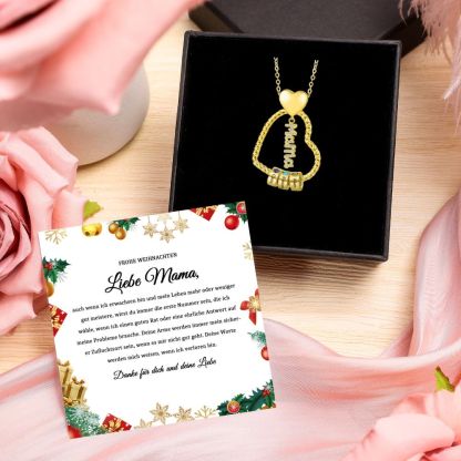 Personalisierte 1-5 Namen Herz Halskette mit 1-5 Geburtssteinen & Weihnachts-Geschenkkarte & GeschenkBox für Mama Mutter Geschenkkarte Set