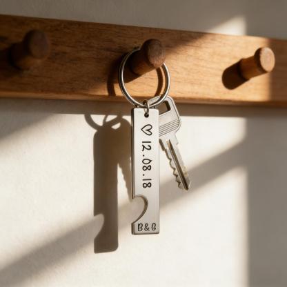 Personalisierbar 2 Buchstaben & Datum- Metall Paar Schlüsselanhänger